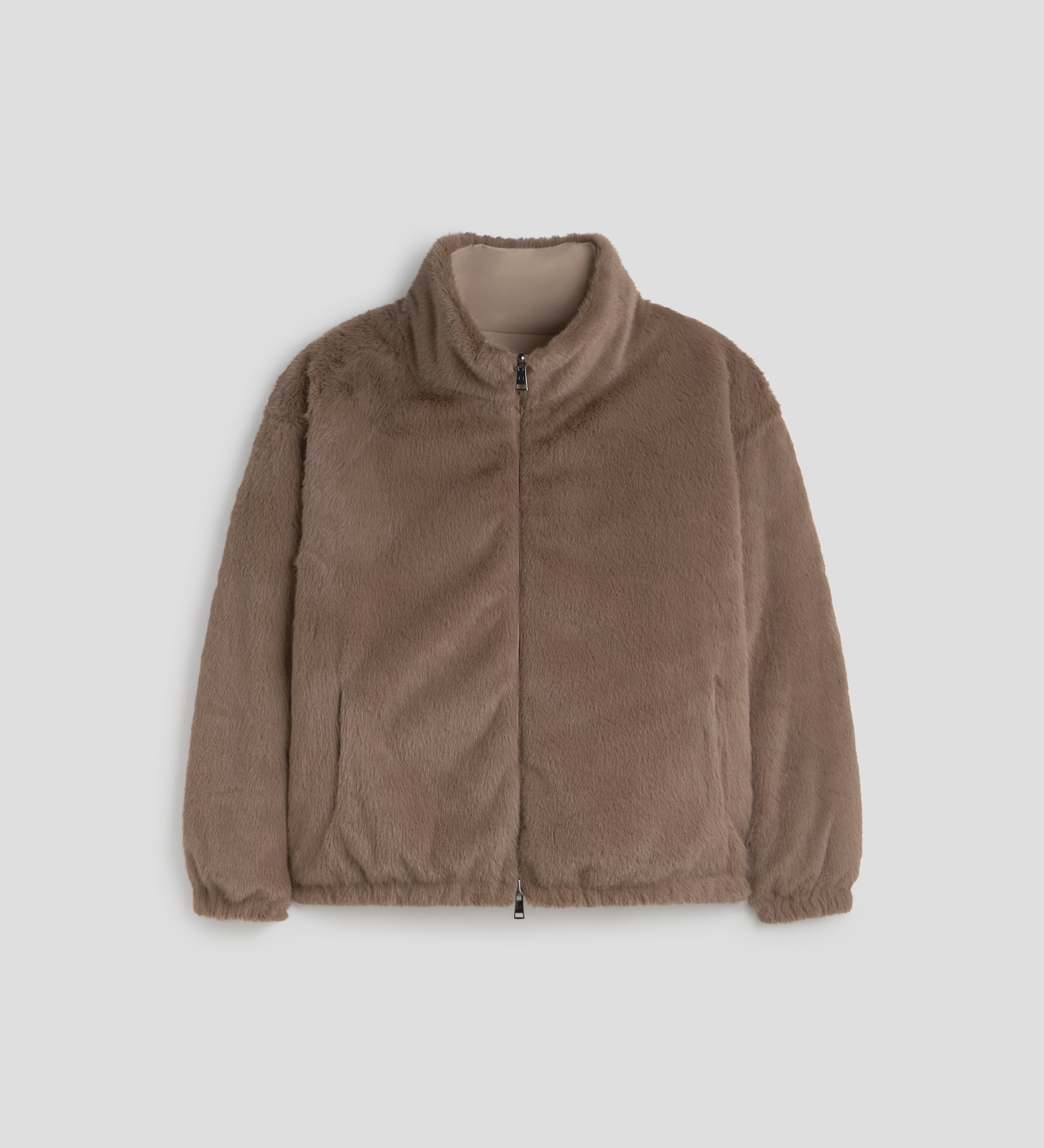Reversible fur-effect down jacket