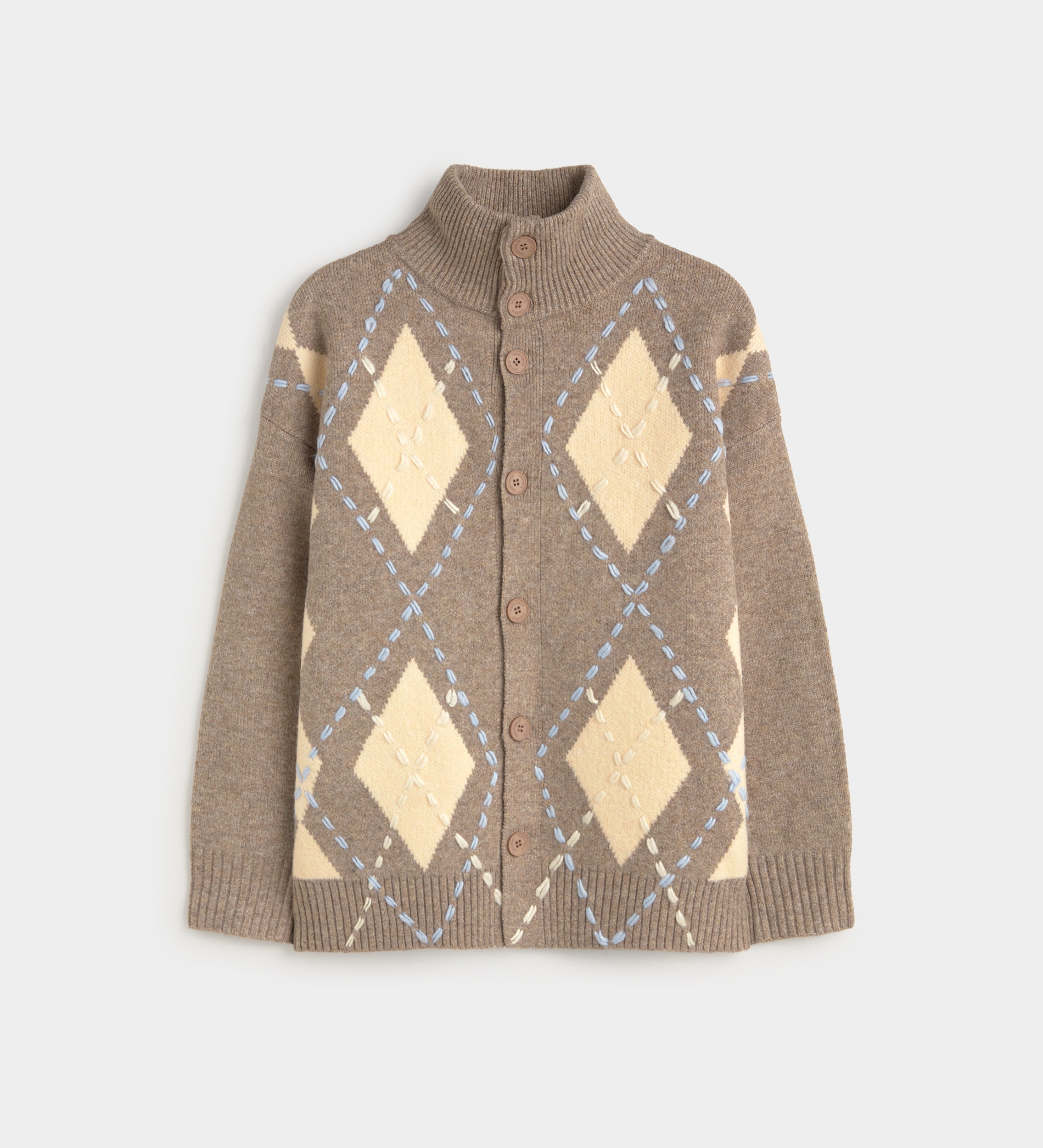 Knit cardigan with diamond pattern