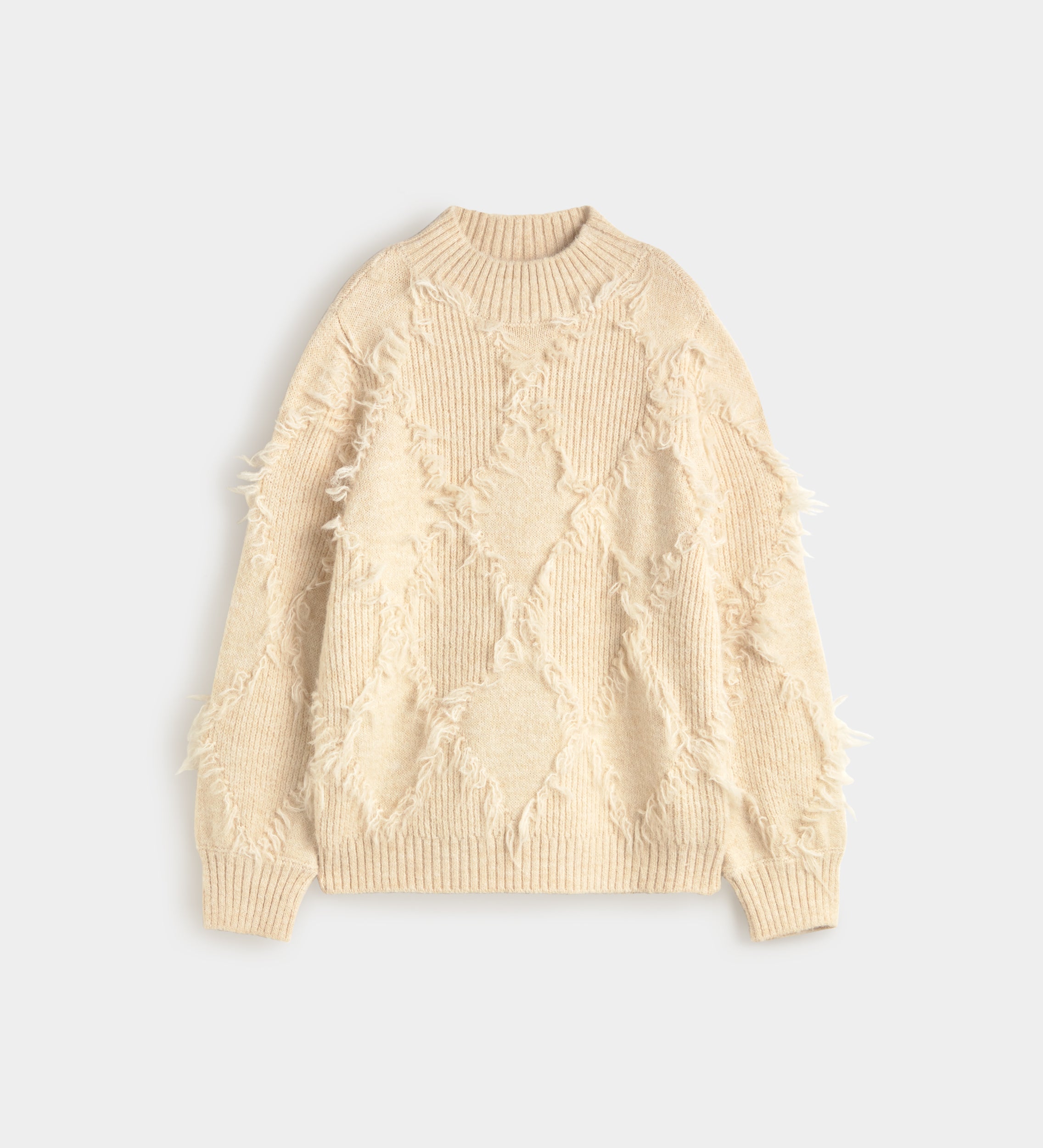 Fringed diamond-pattern sweater