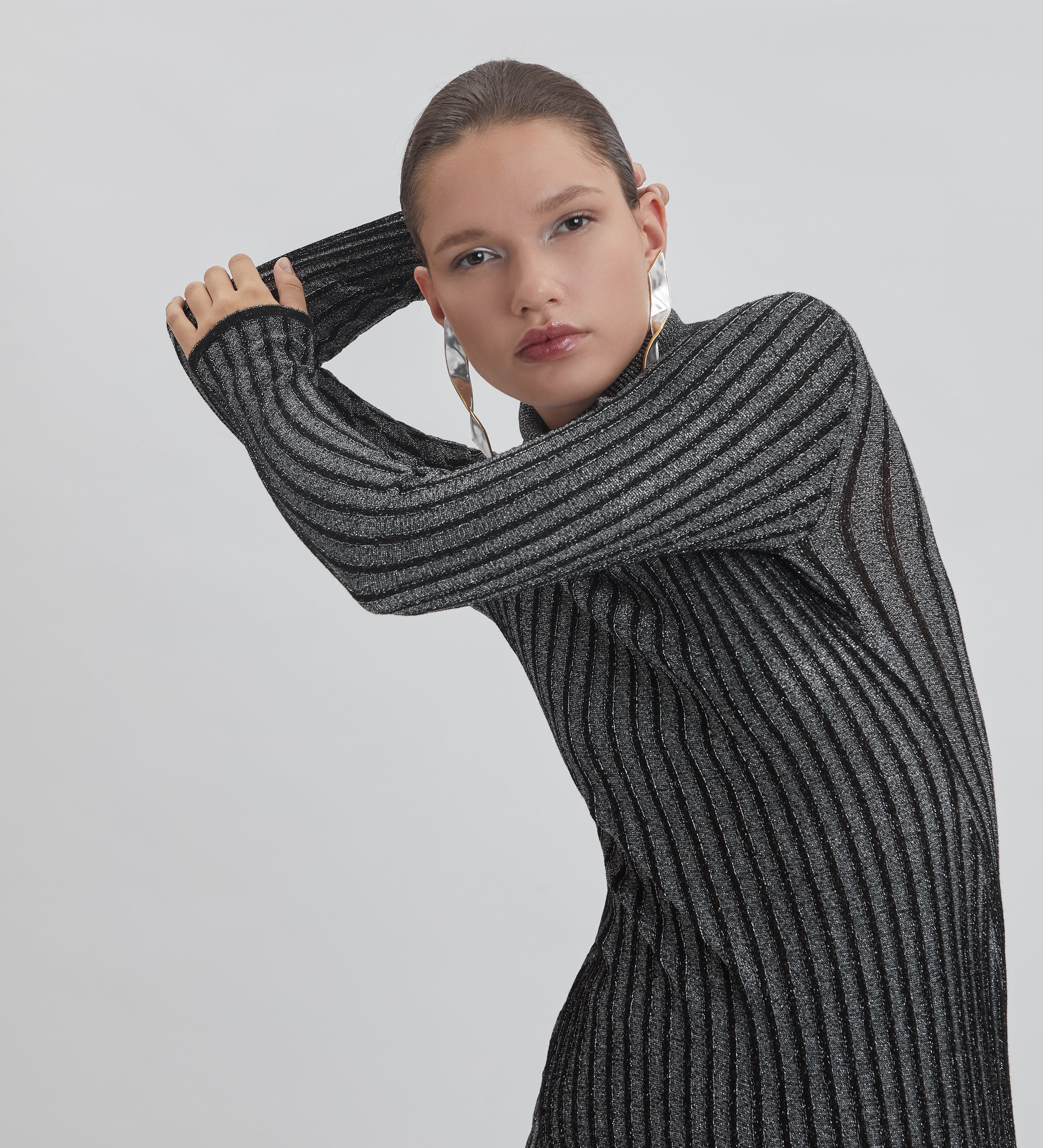 Metallic asymmetrical sweater