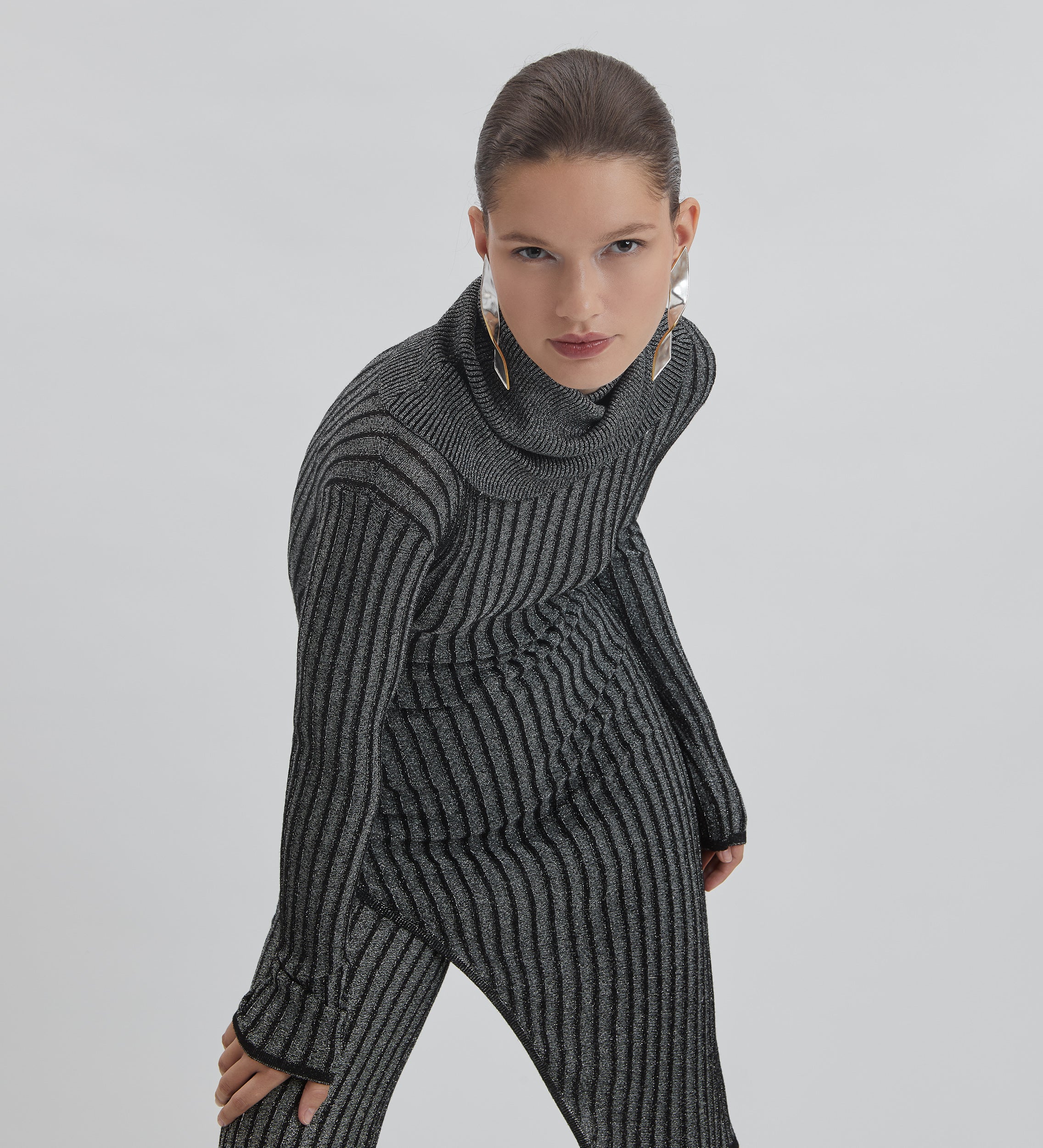Metallic asymmetrical sweater