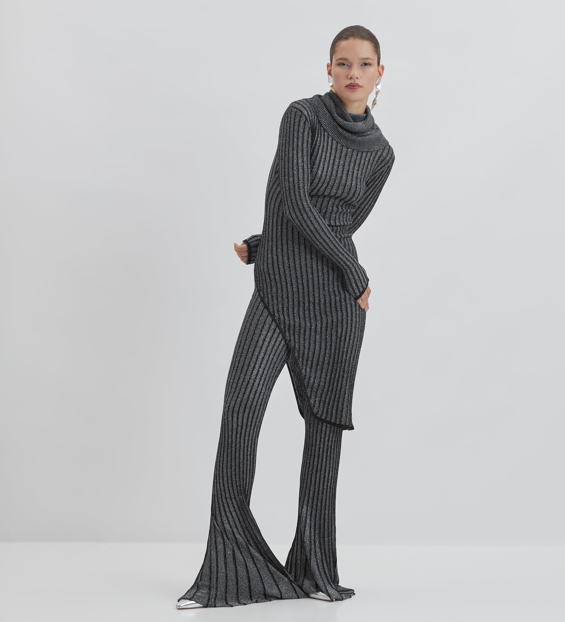 Metallic asymmetrical sweater