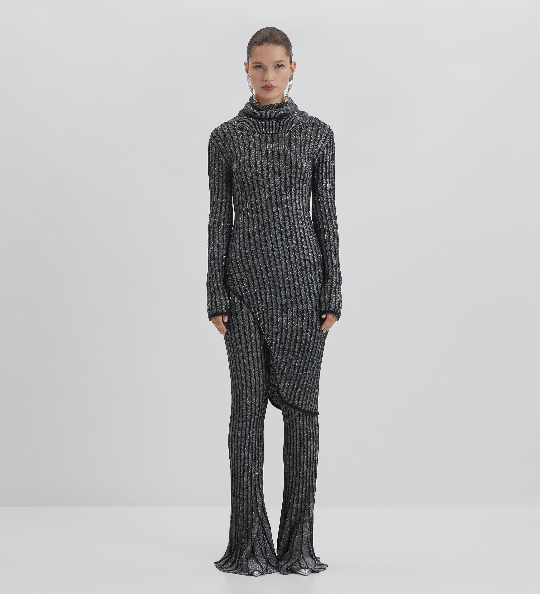Metallic asymmetrical sweater