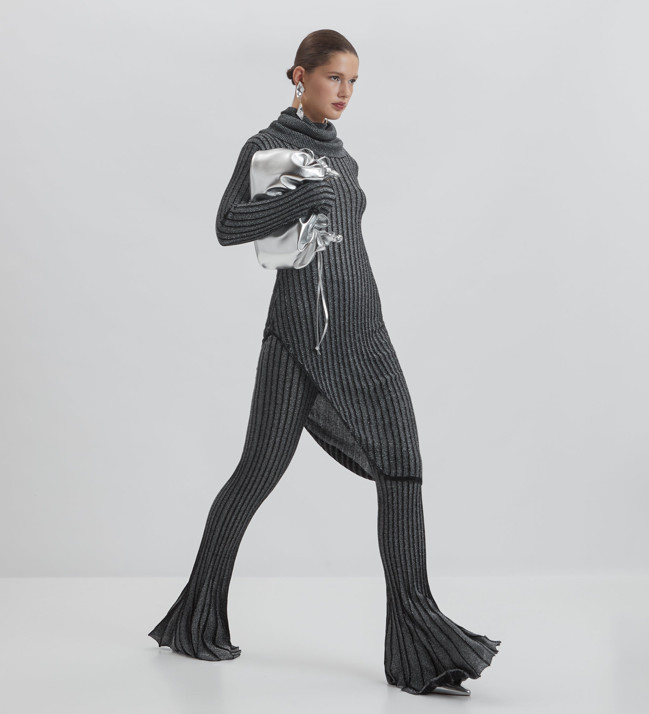 Metallic asymmetrical sweater