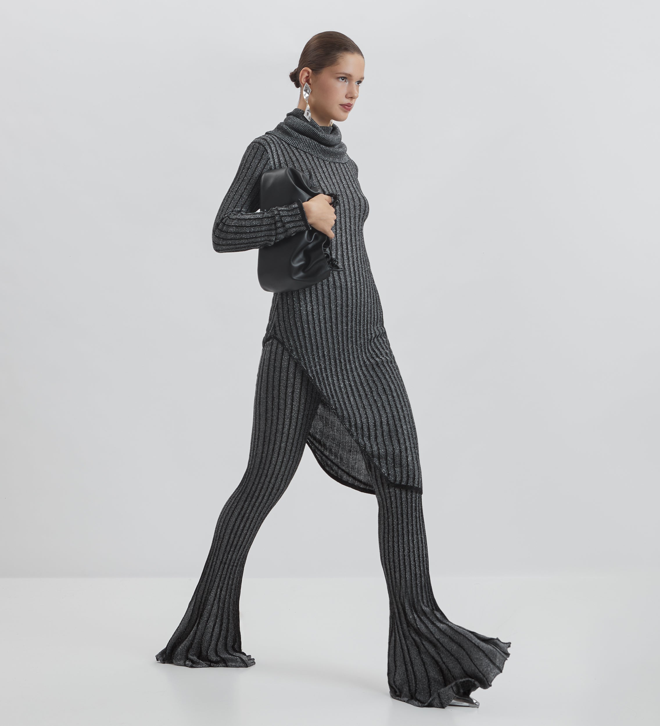 Metallic asymmetrical sweater