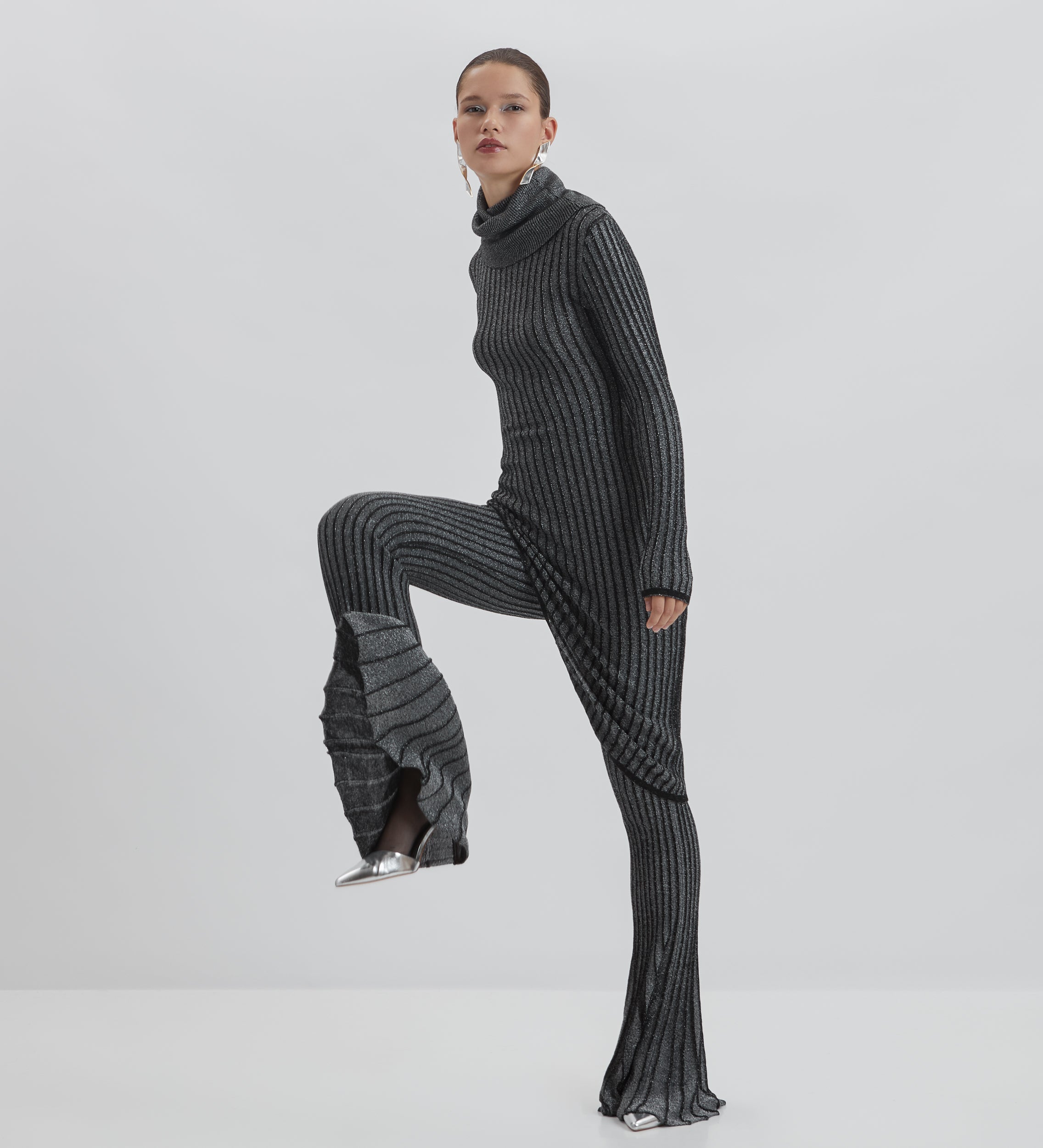 Metallic asymmetrical sweater