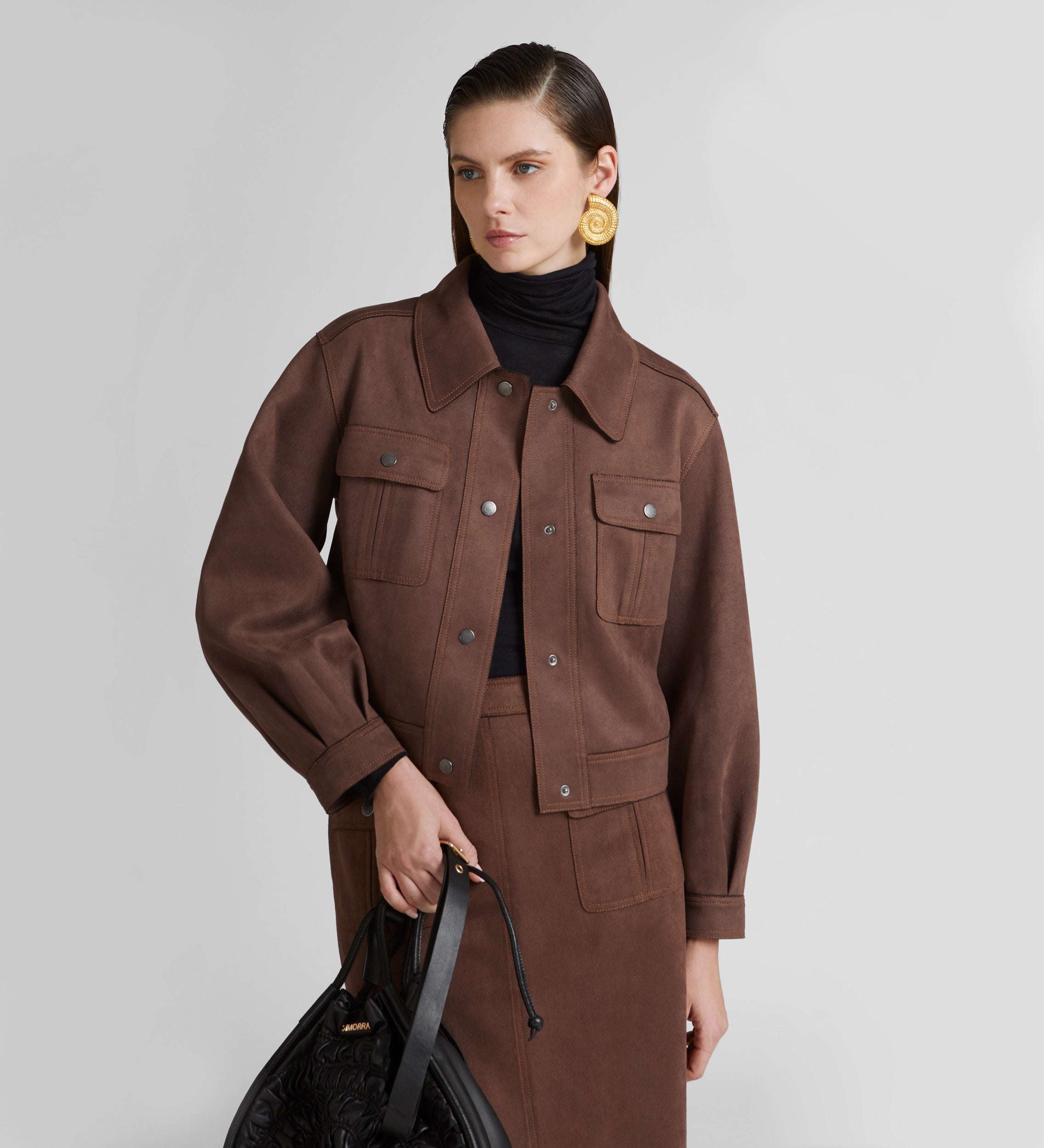 Suede puffed sleeve jacket