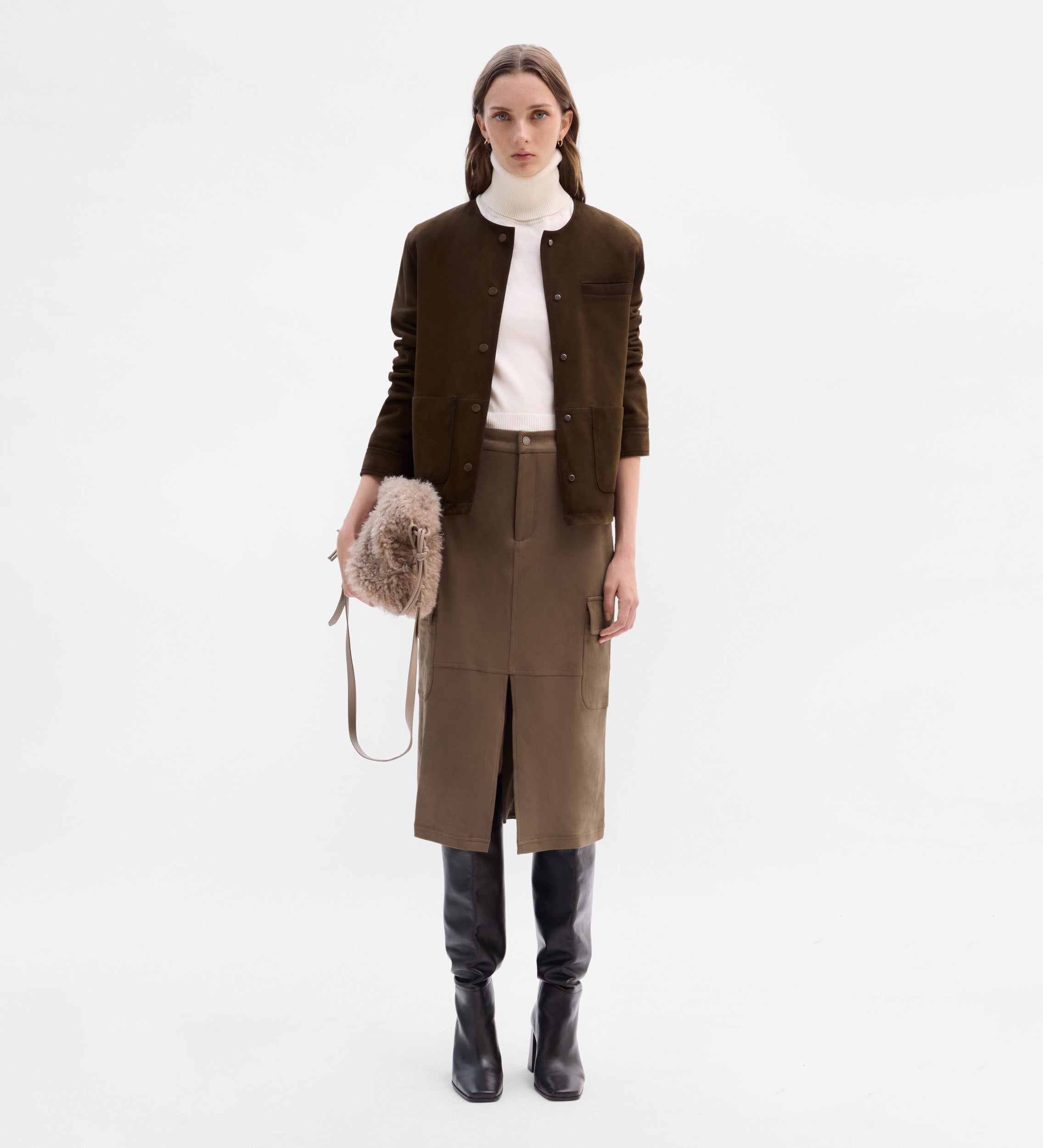 Suede pencil skirt