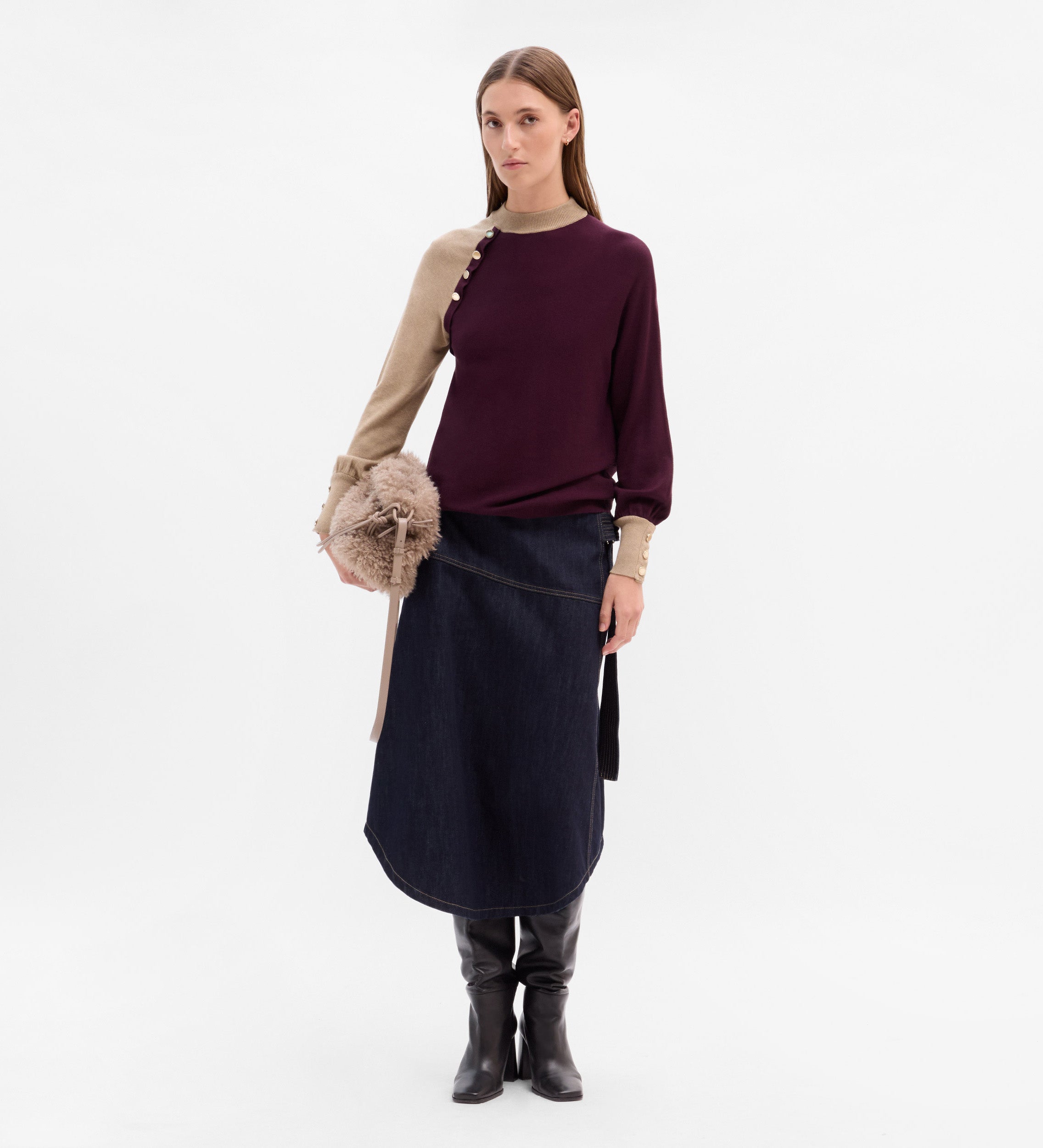 Two-tone buttoned sweater