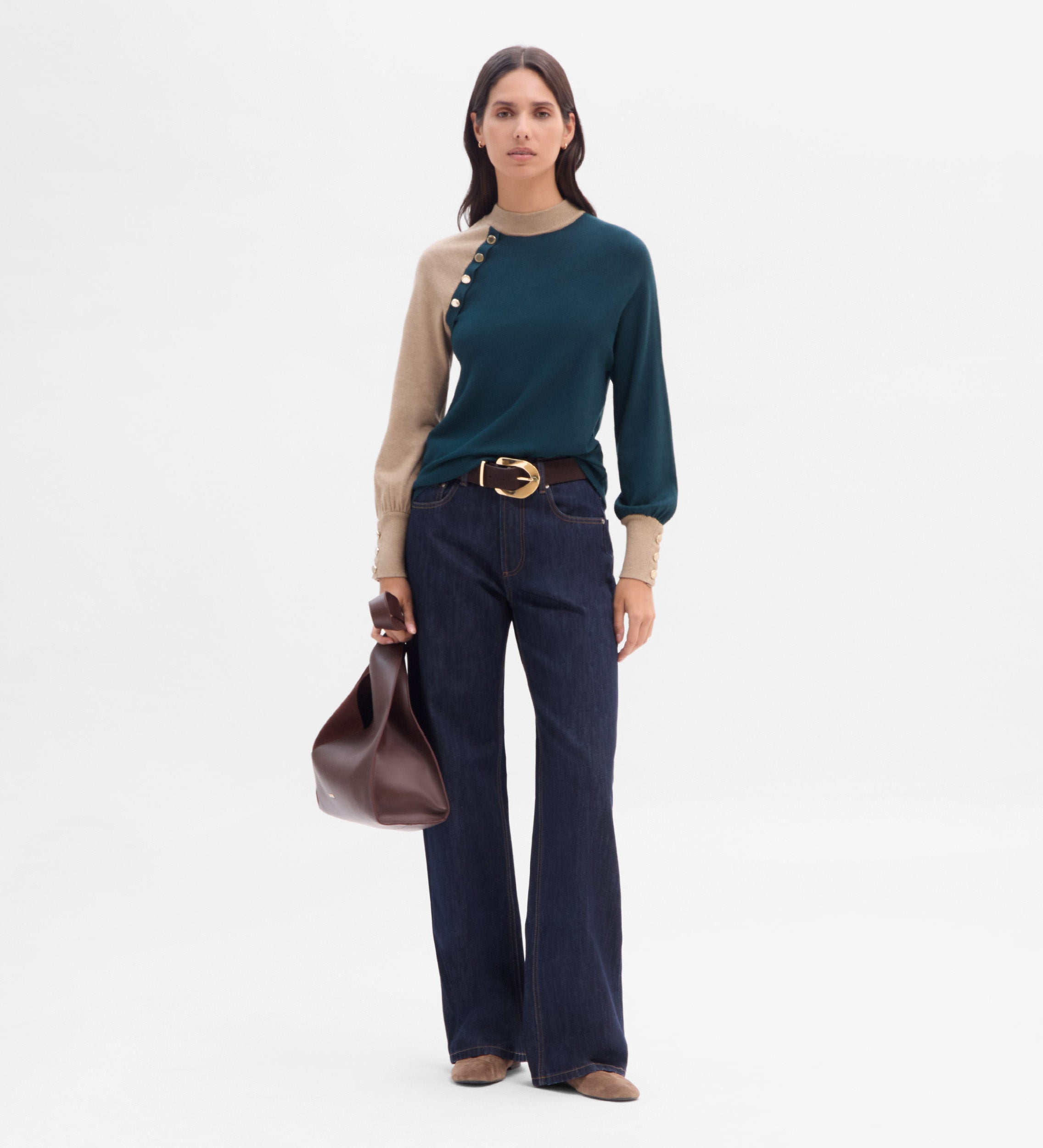 Two-tone buttoned sweater