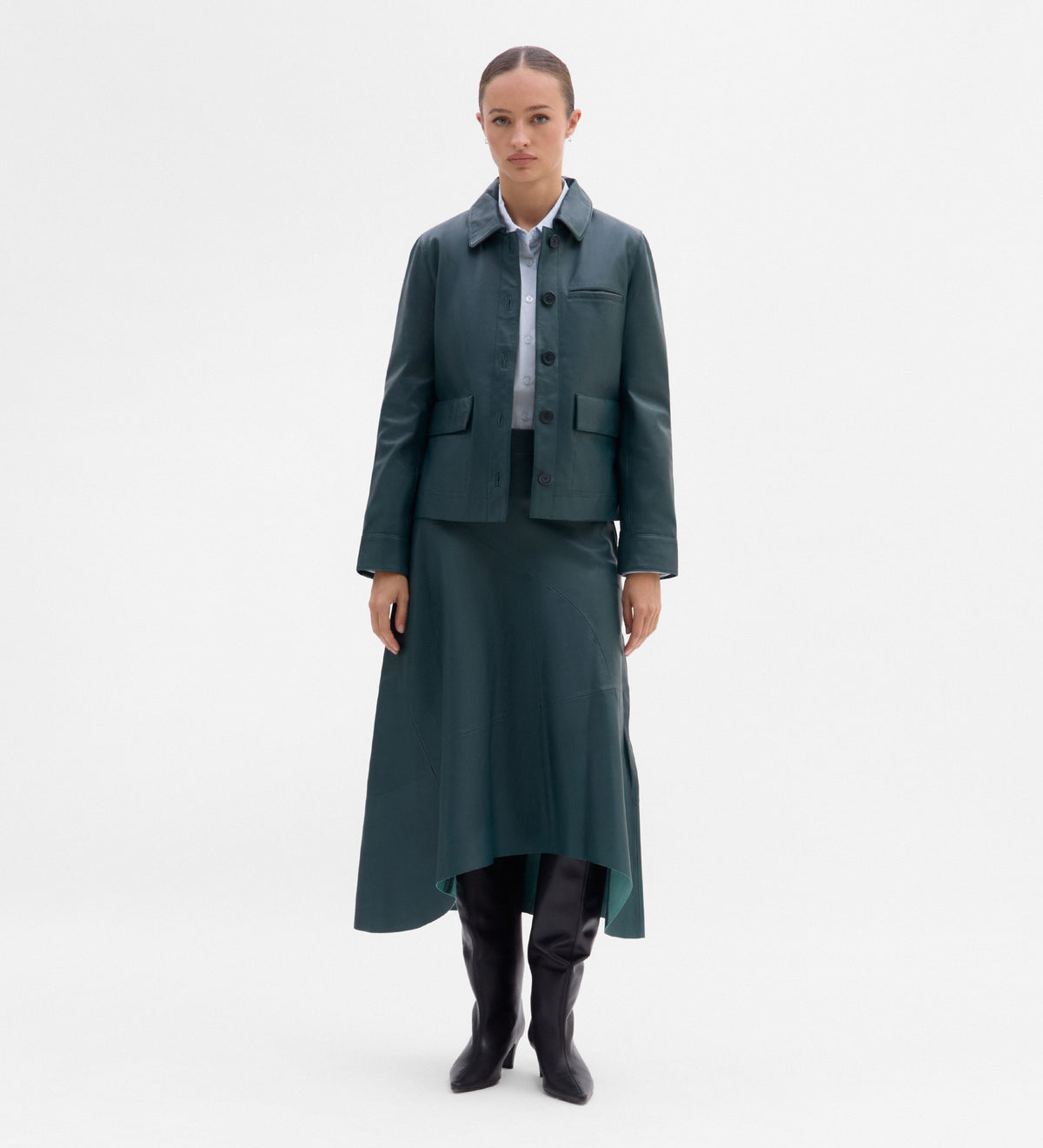 Asymmetric nappa leather skirt