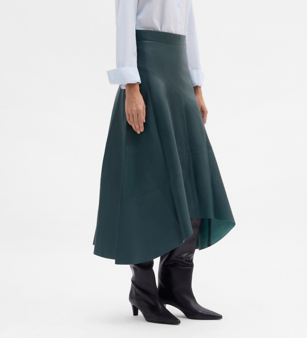 Asymmetric nappa leather skirt