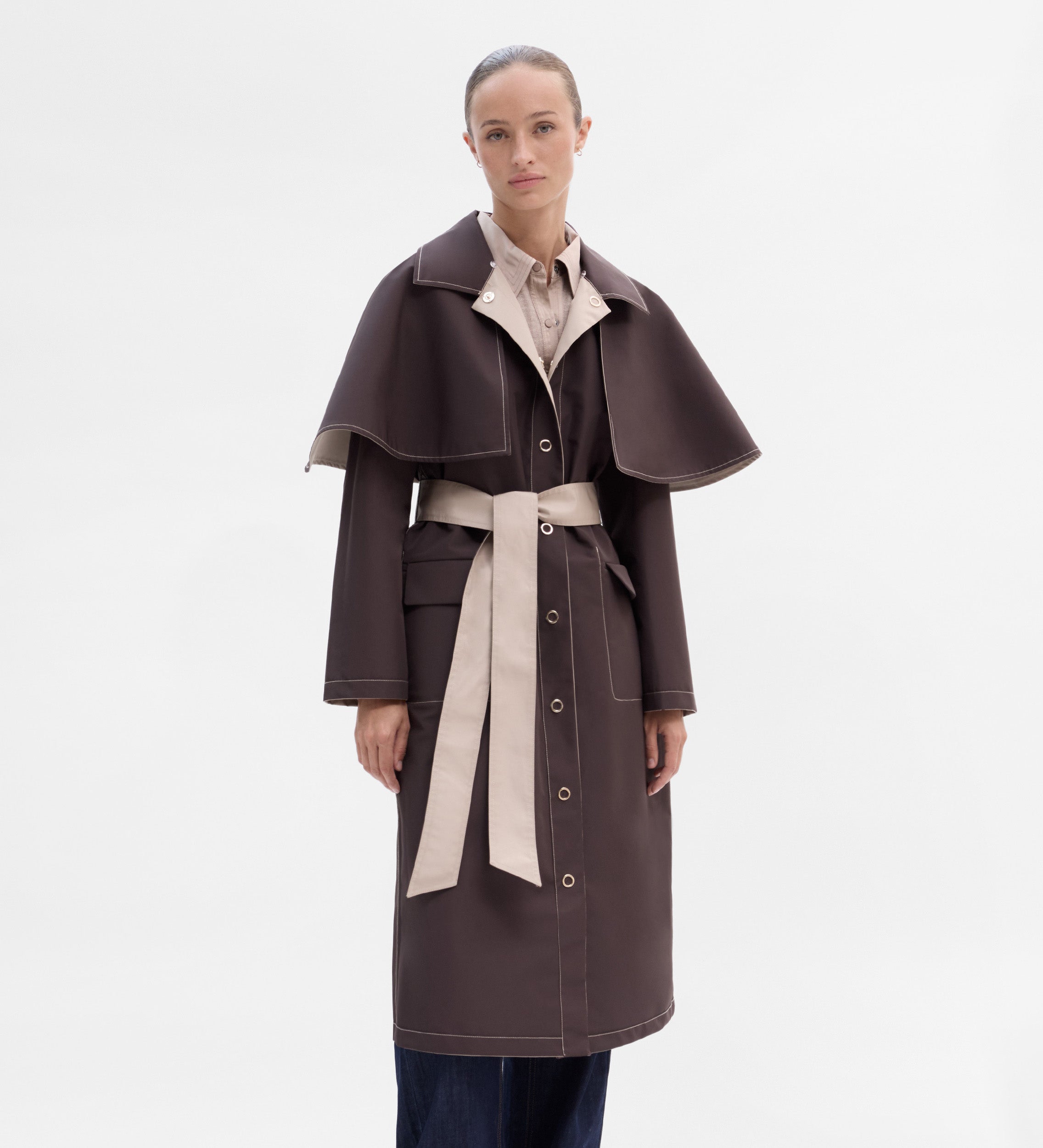 Reversible cape trench coat