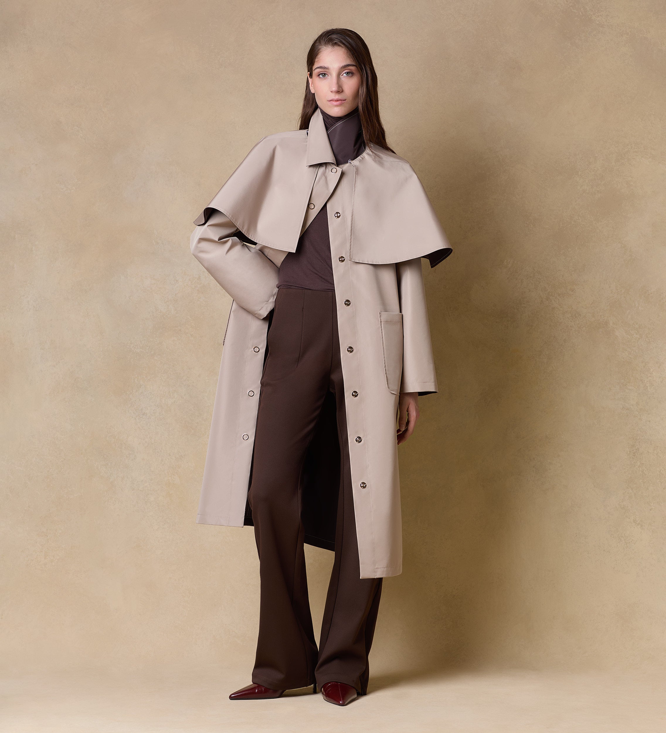 Reversible cape trench coat