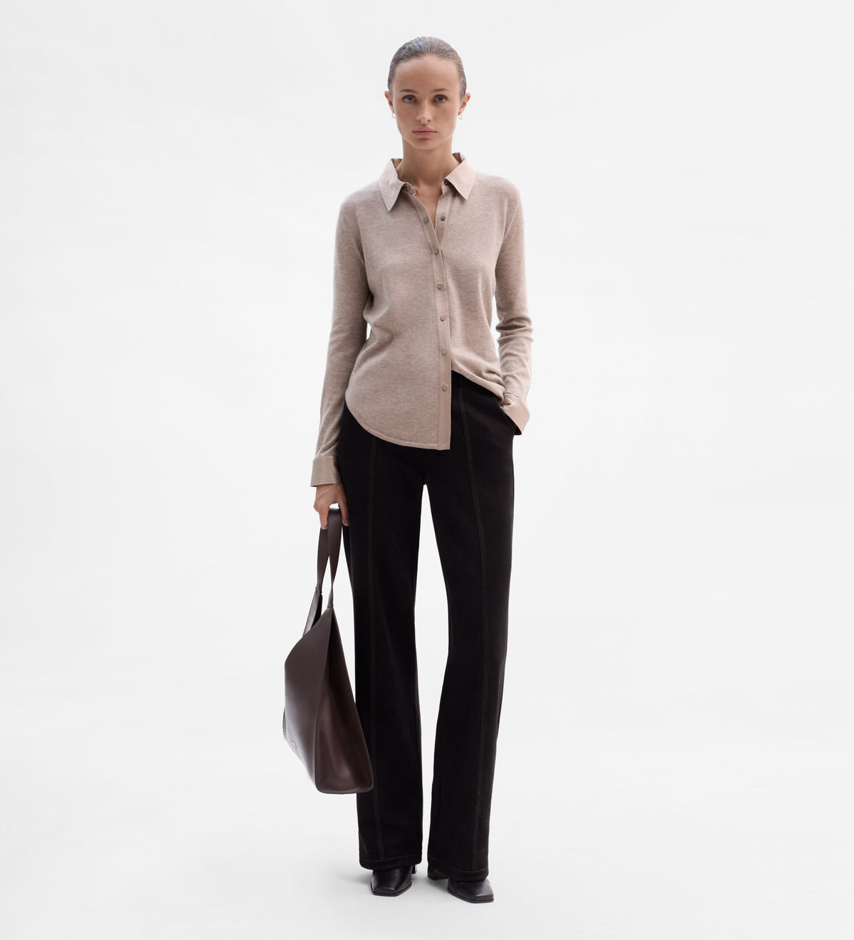 Suede pants with stitching