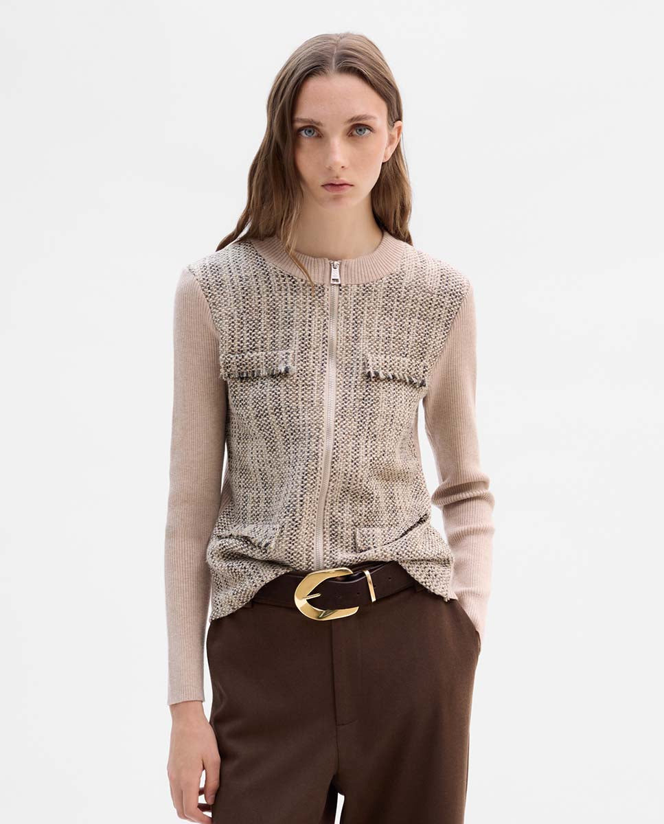 Bi-material knitted jacket