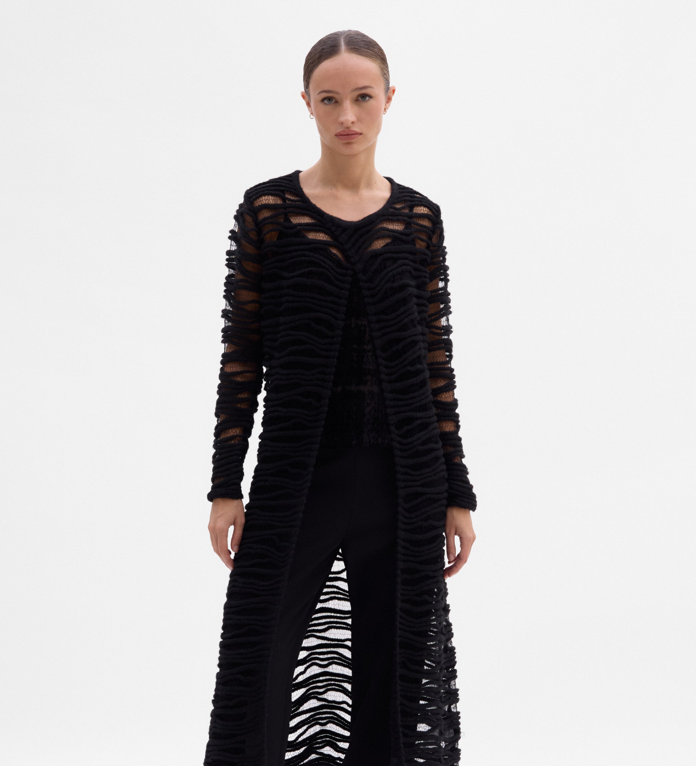 Longue redingote maille fantaisie