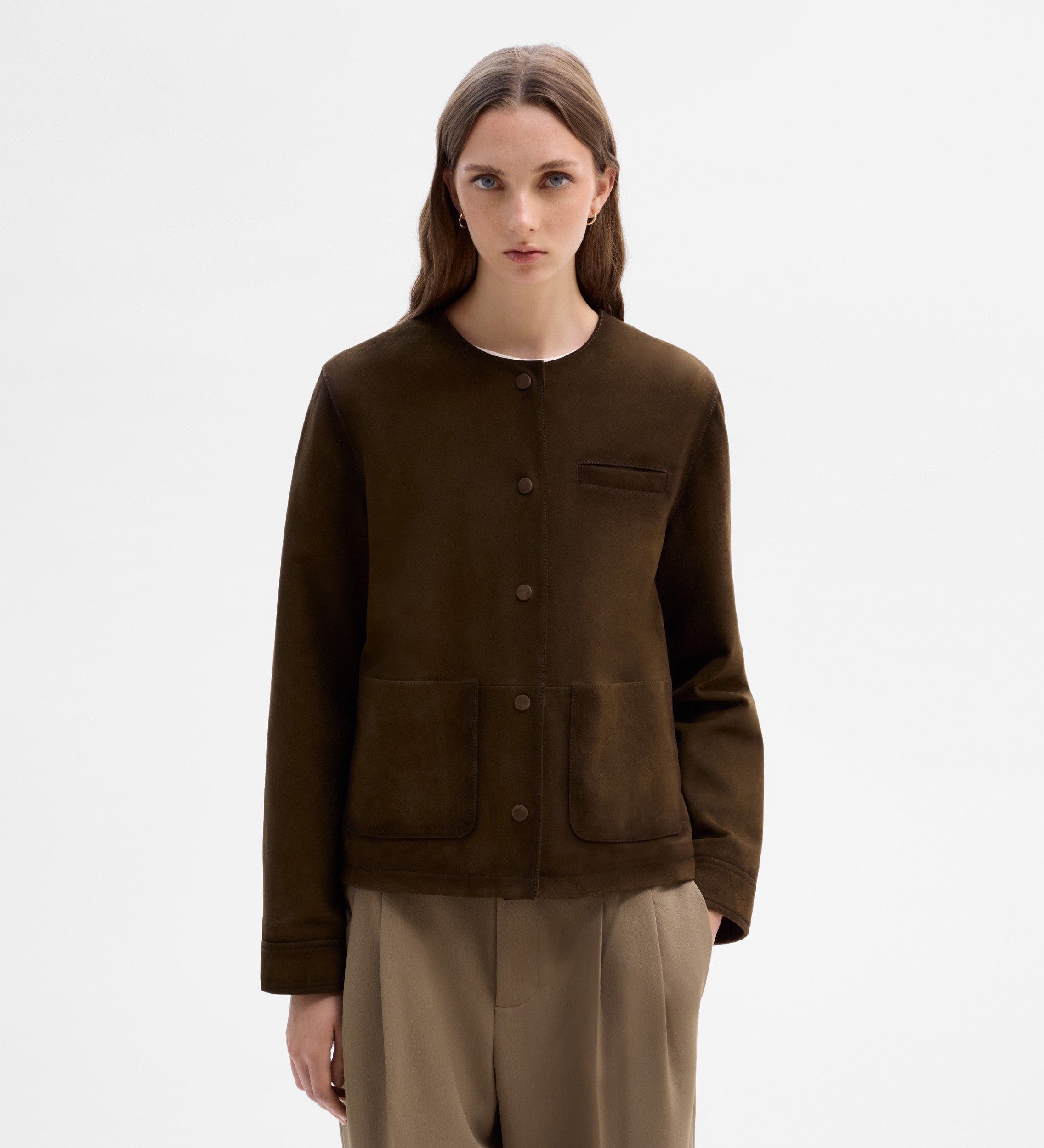 Veste daim col rond