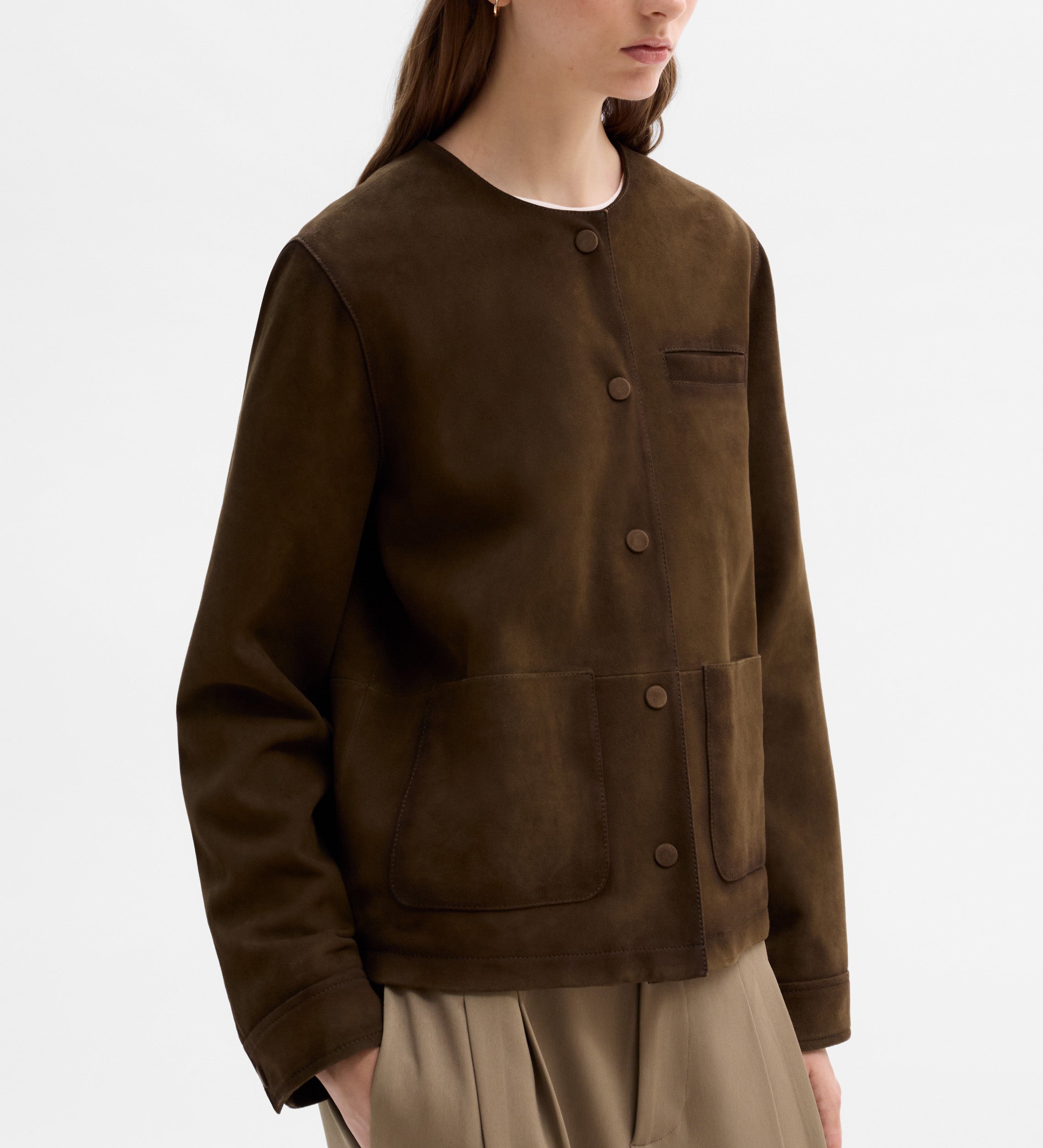 Veste daim col rond