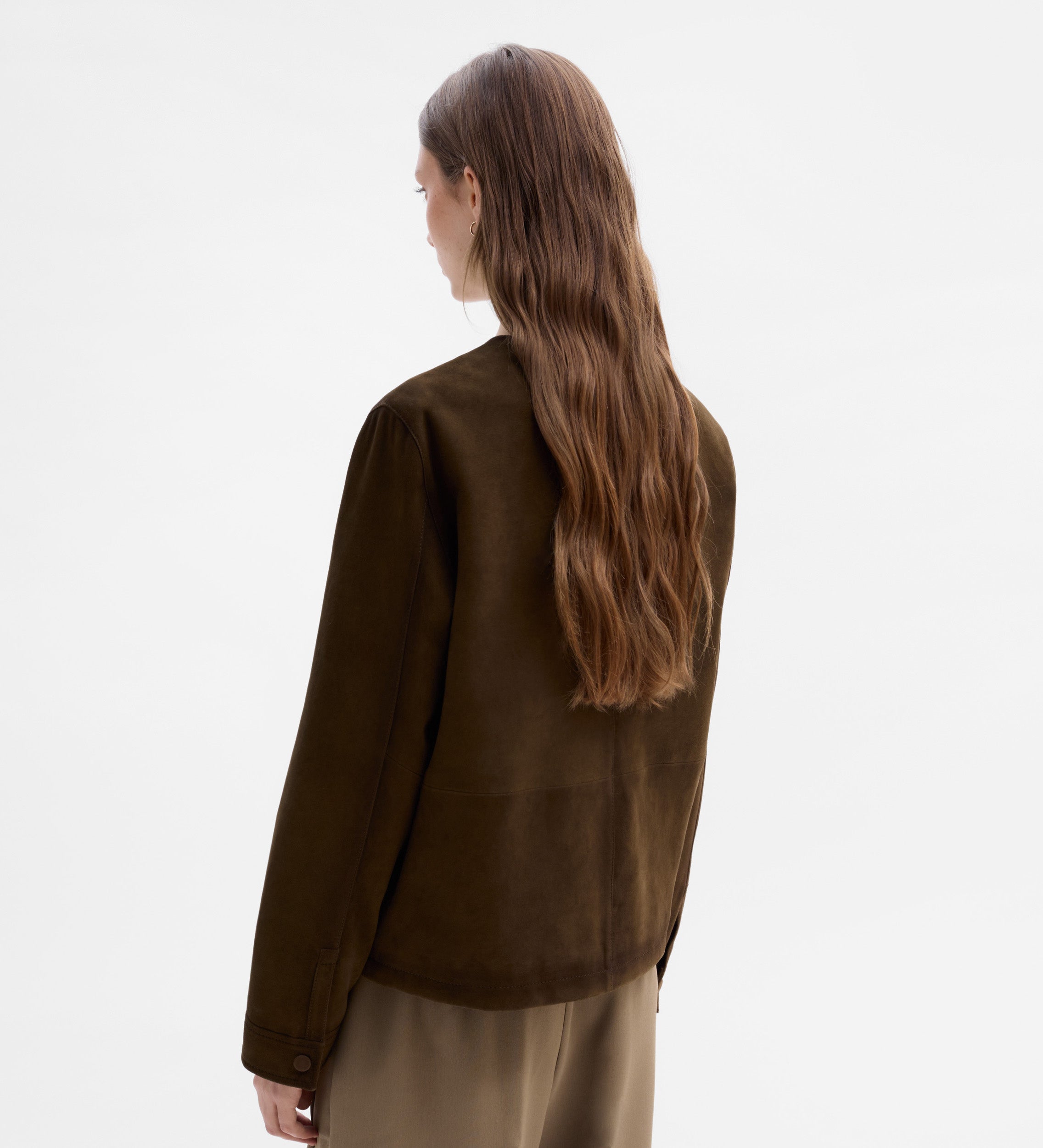 Veste daim col rond