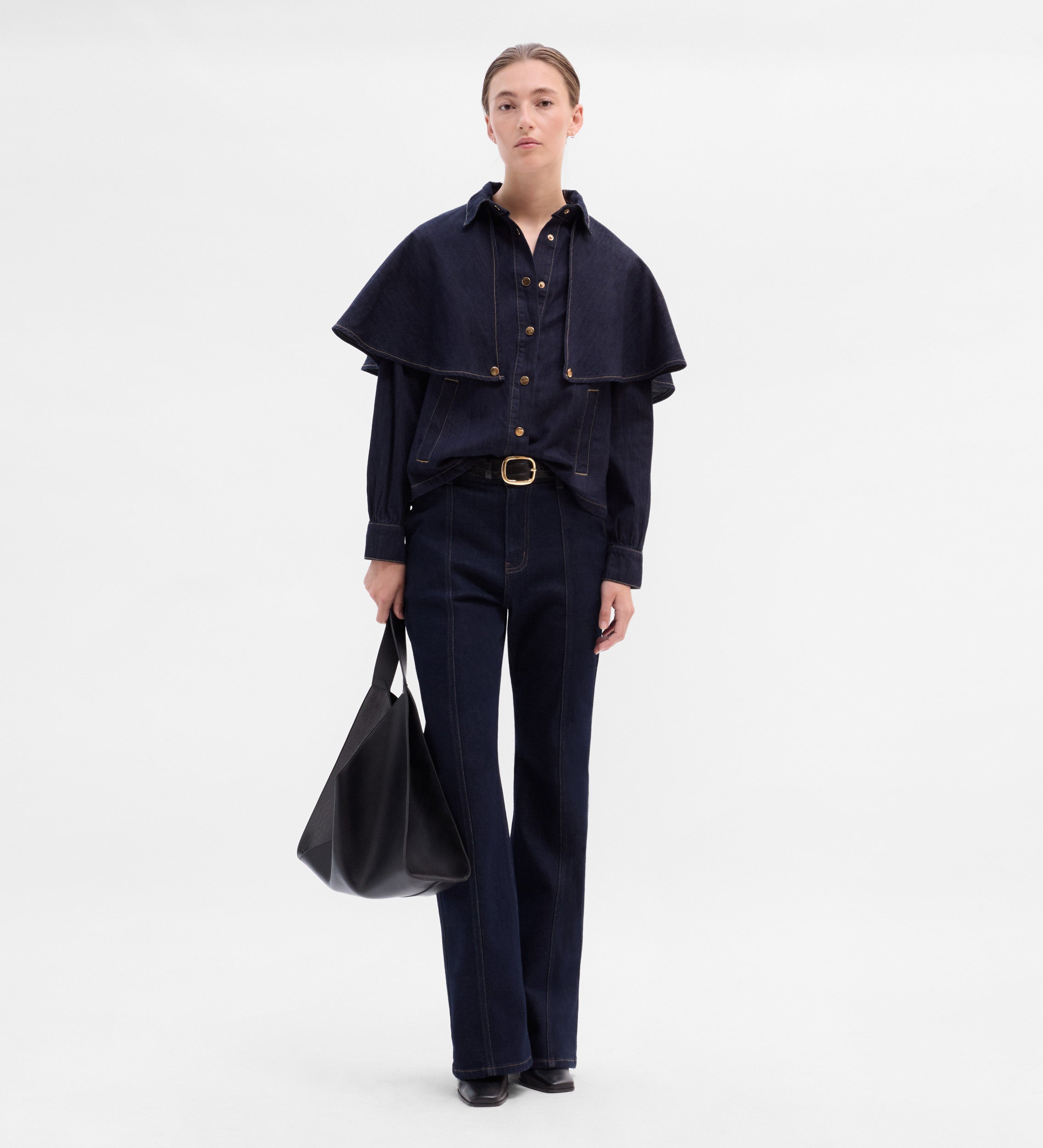 Denim cape blouse