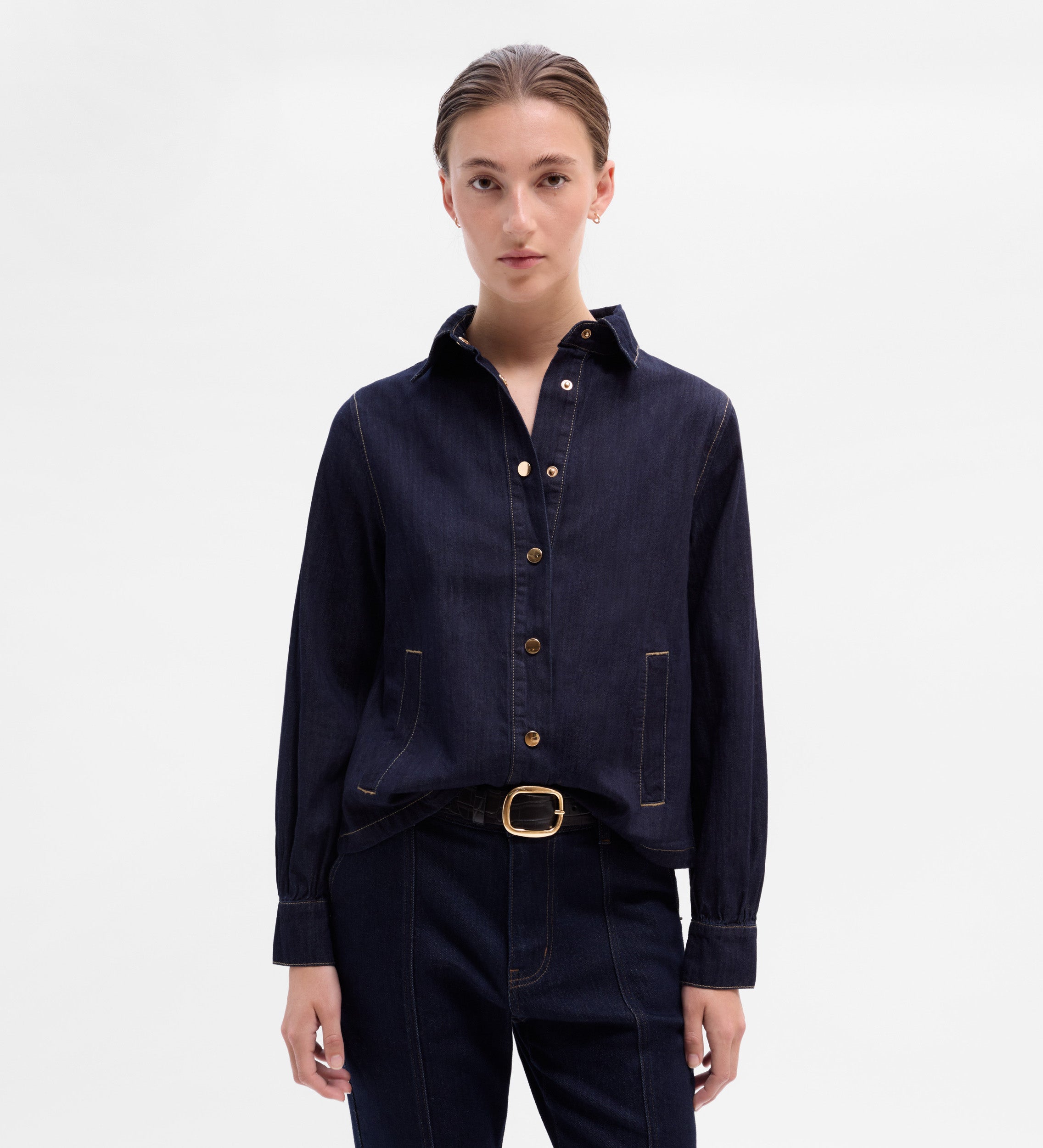 Denim cape blouse