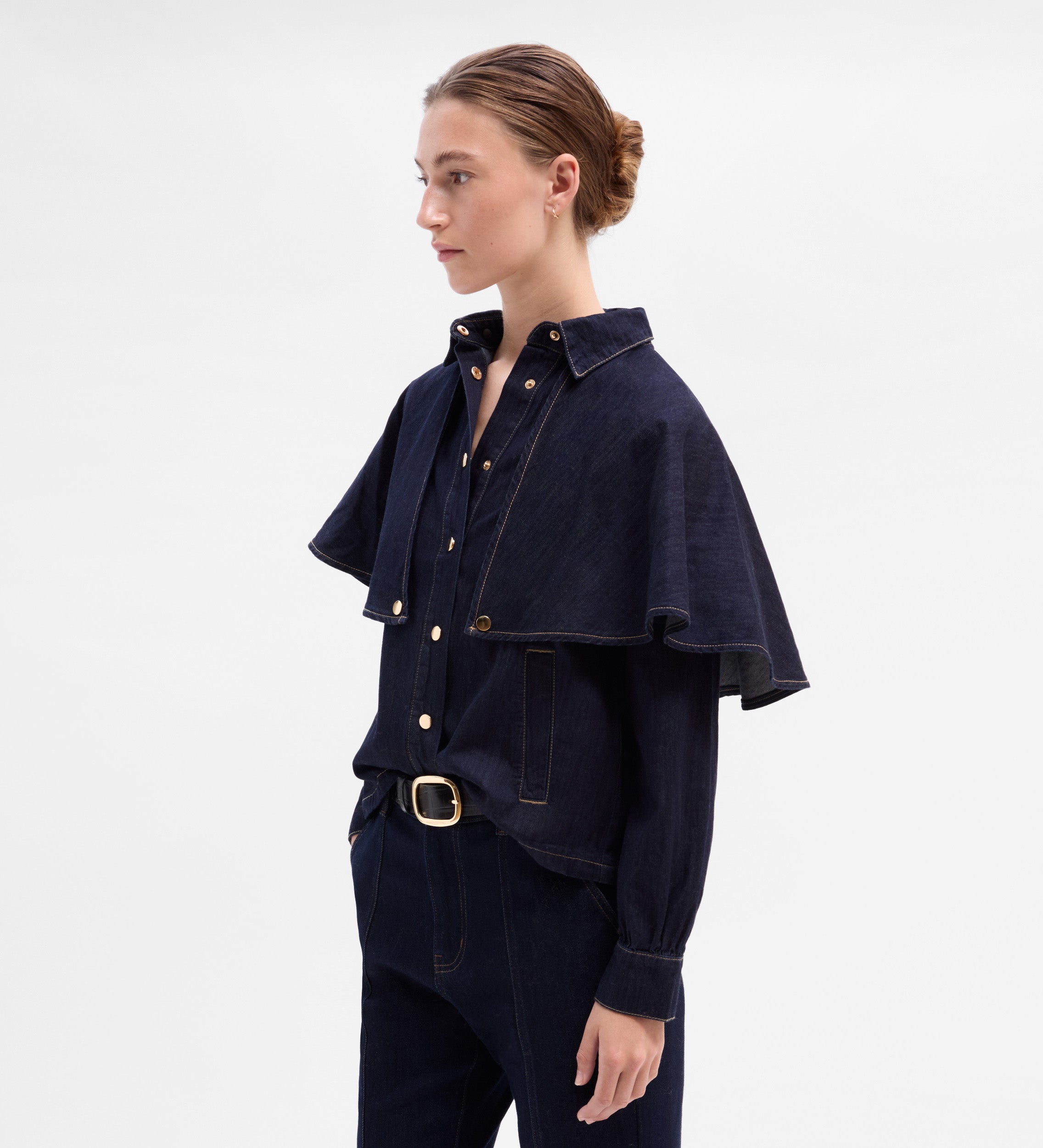 Denim cape blouse