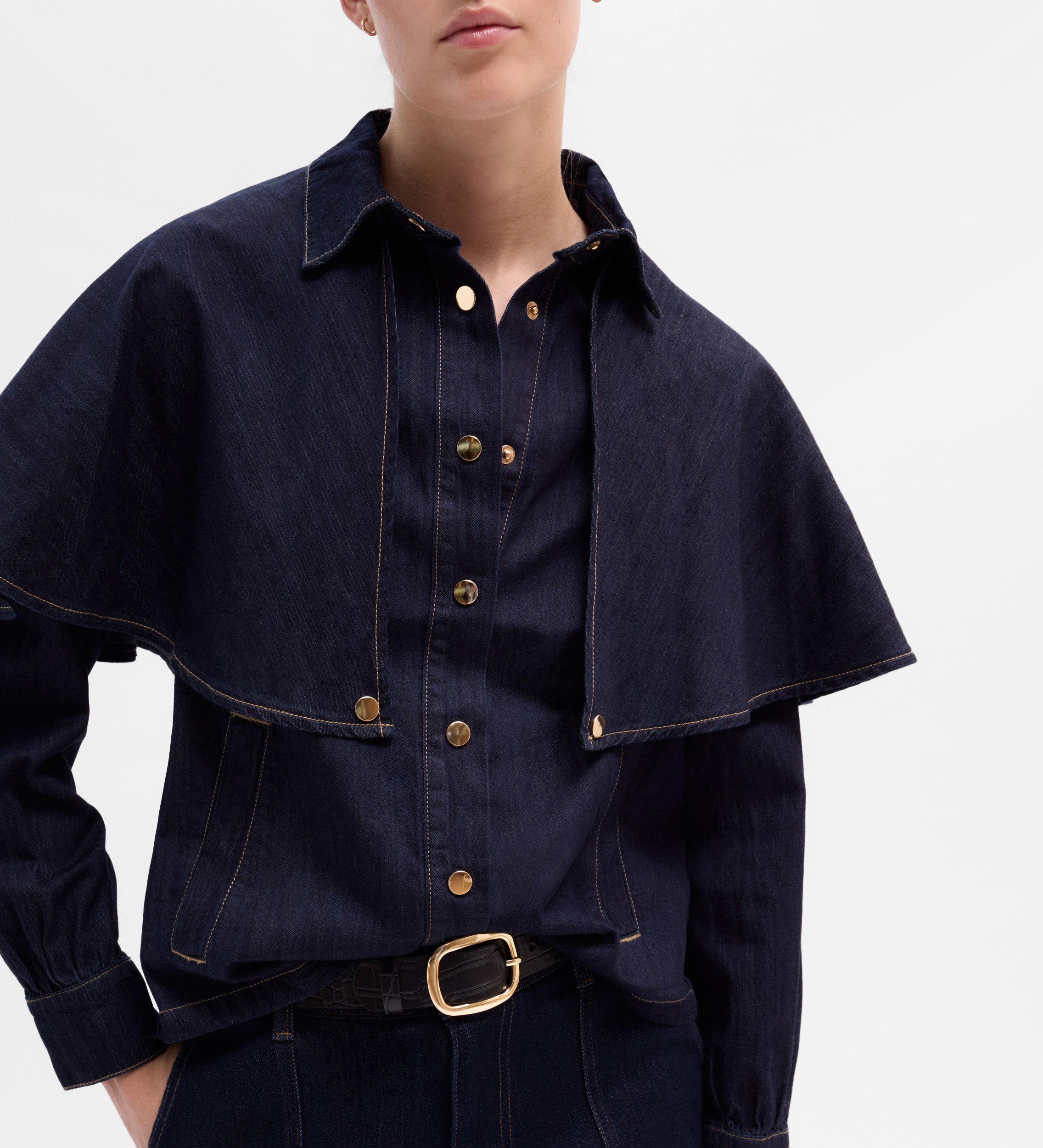 Denim cape blouse