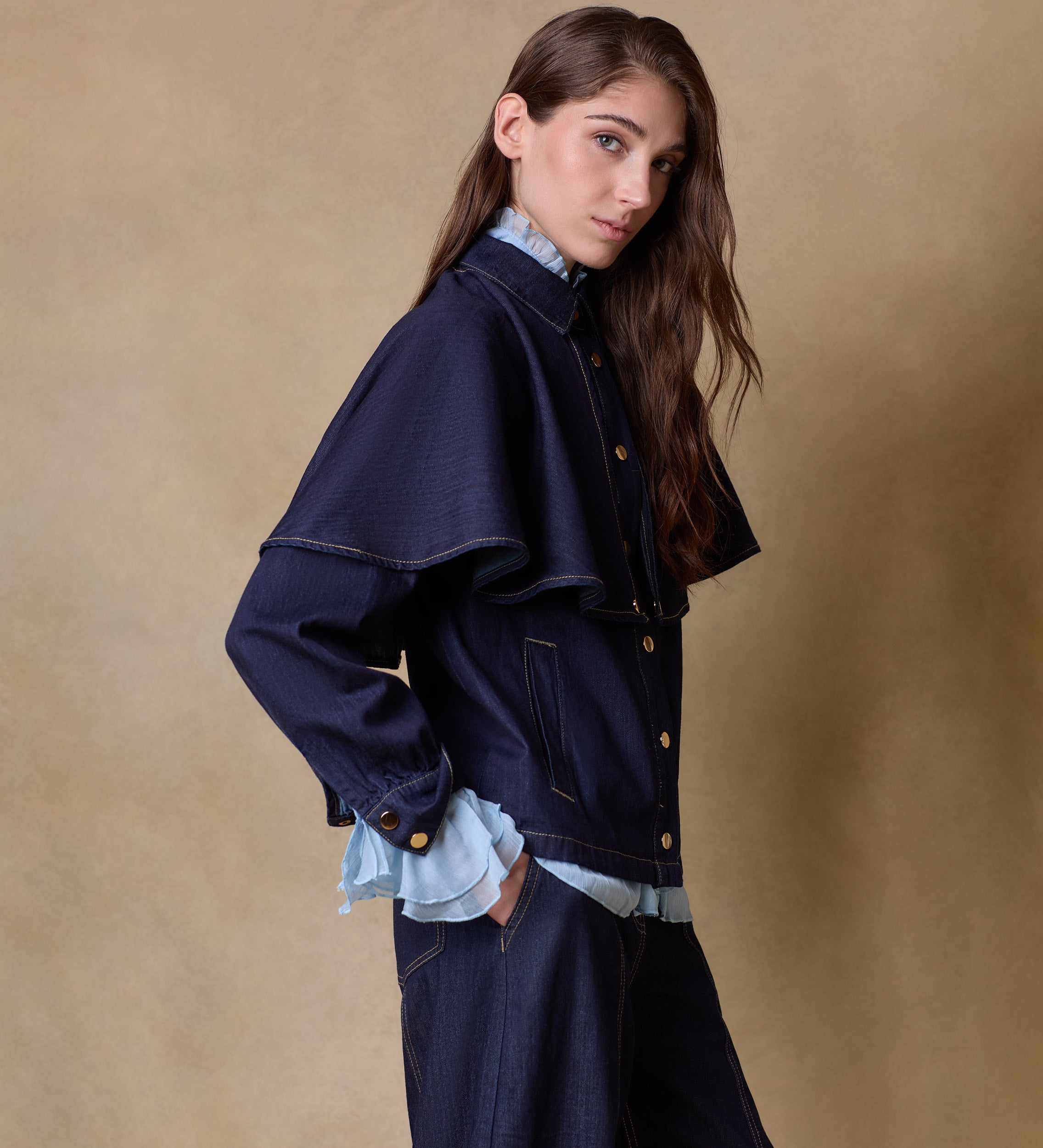 Denim cape blouse