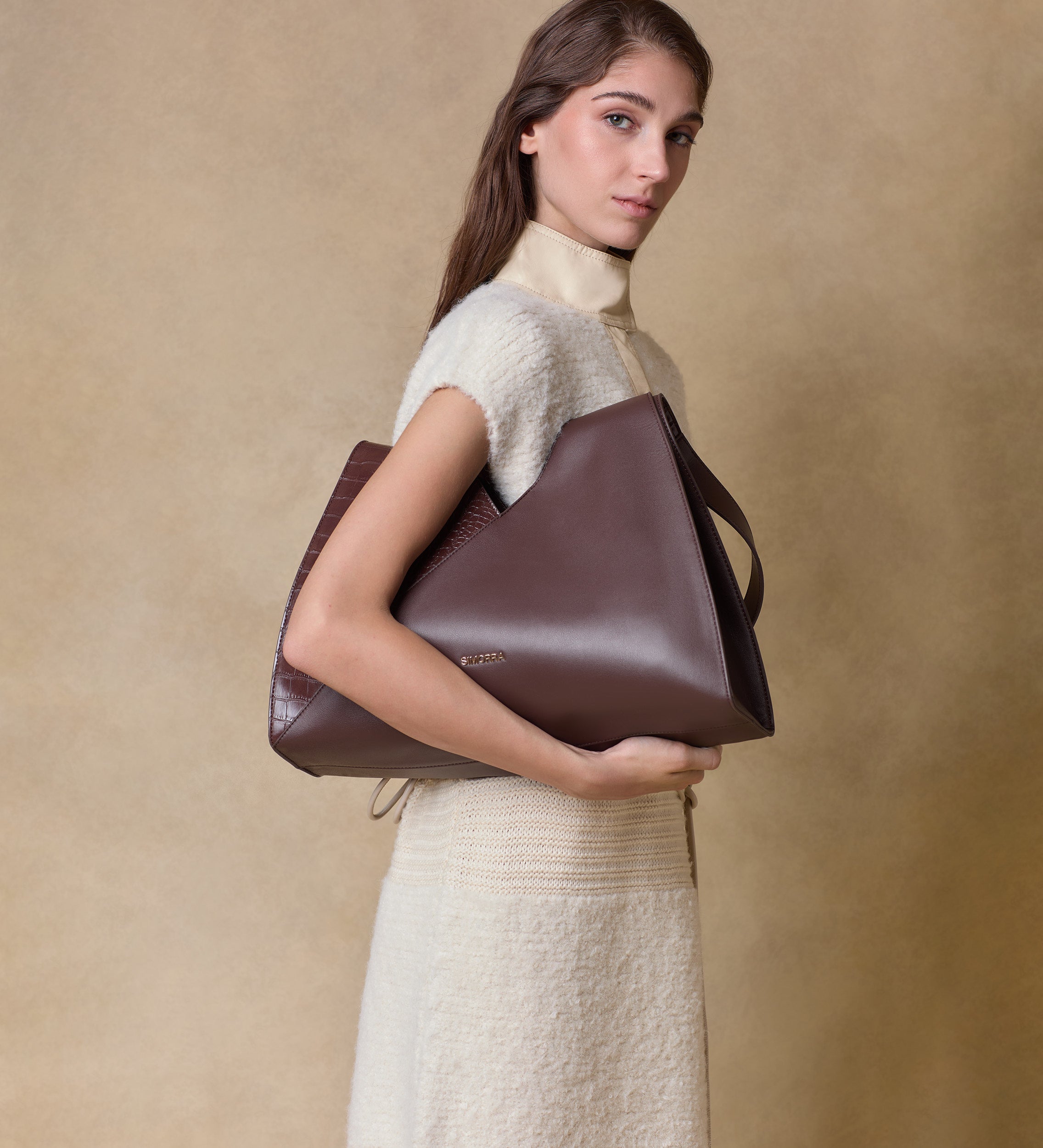 Combined leather shopper bag