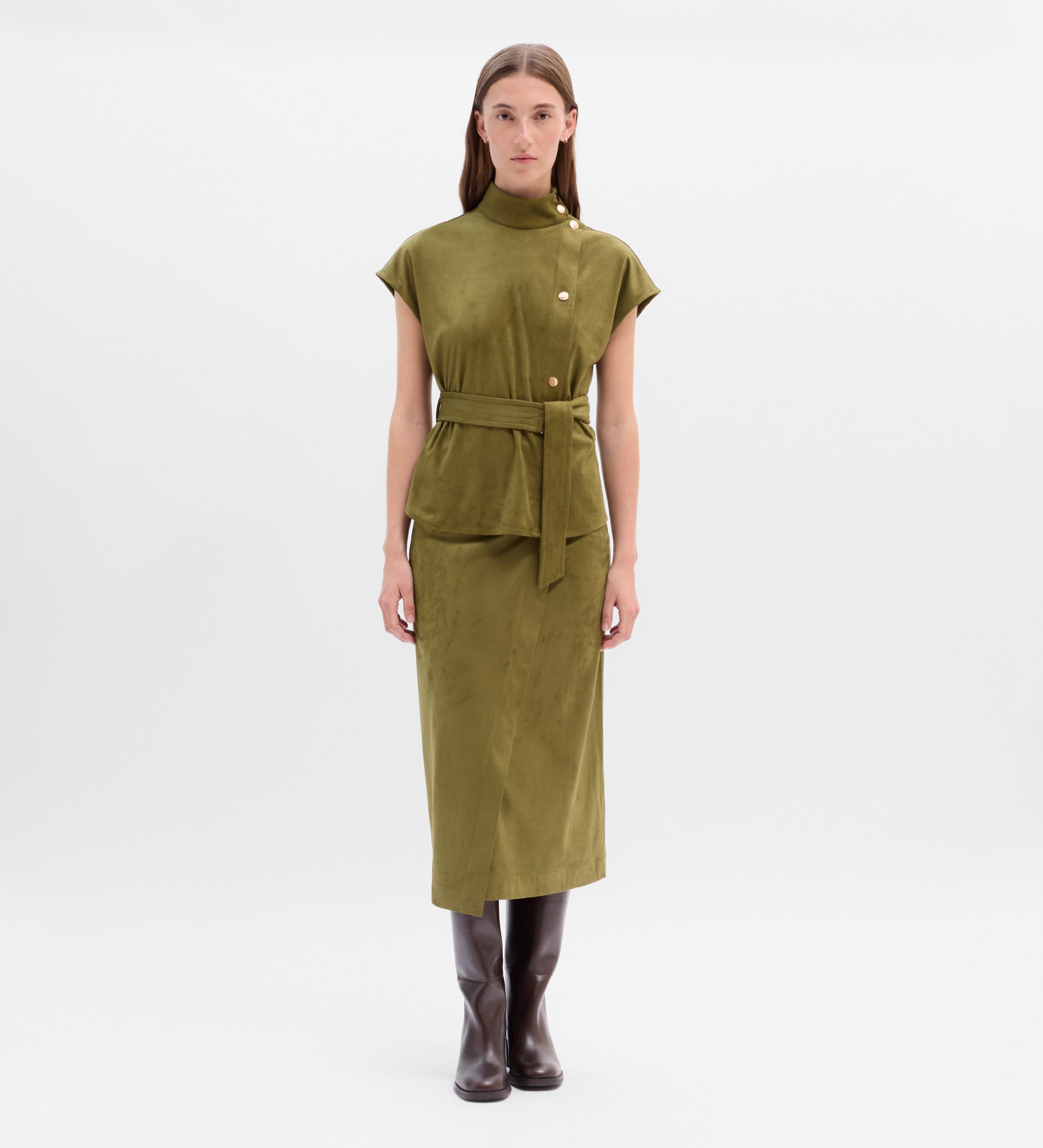 Falda midi antelina cruzada