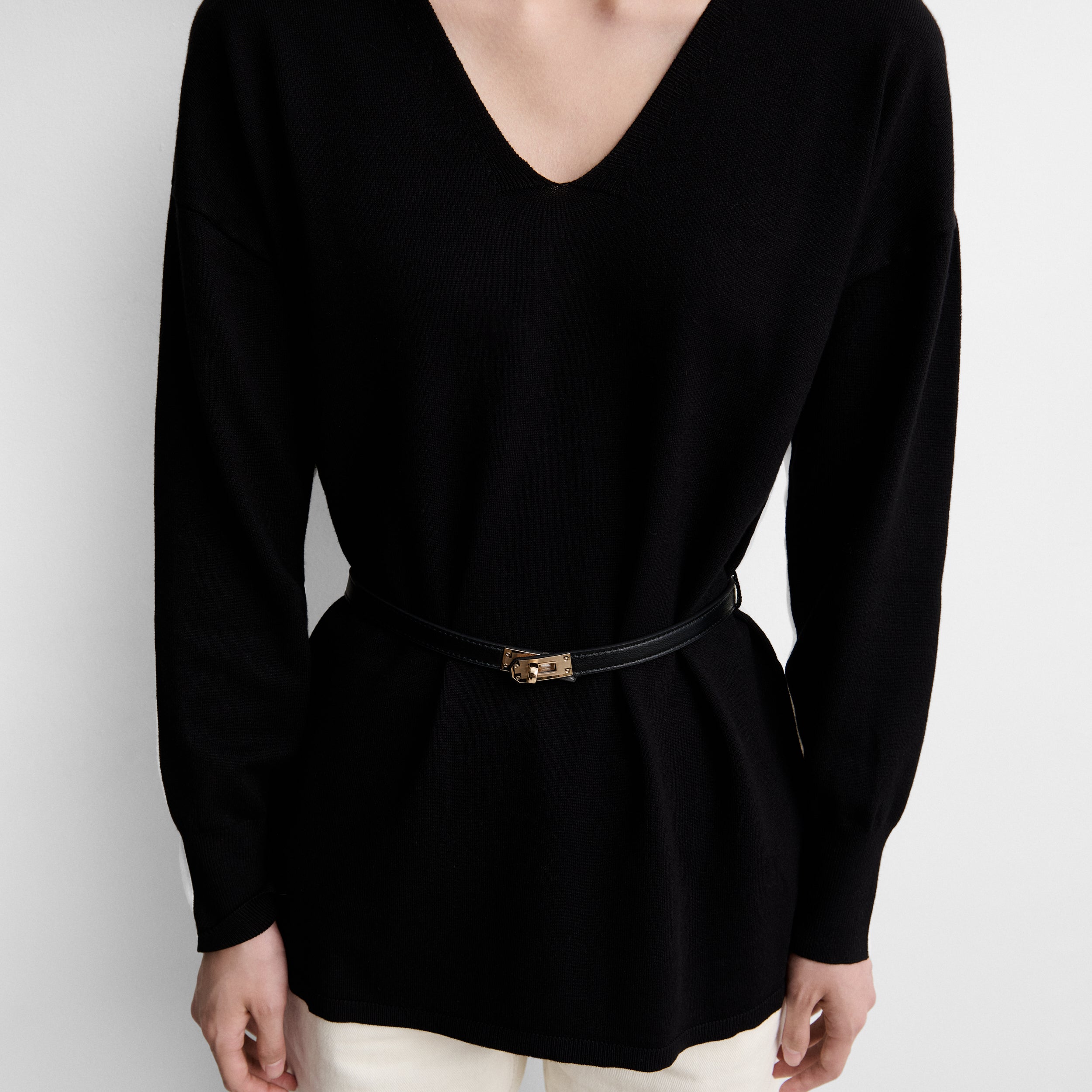 Pull bicolore à ceinture