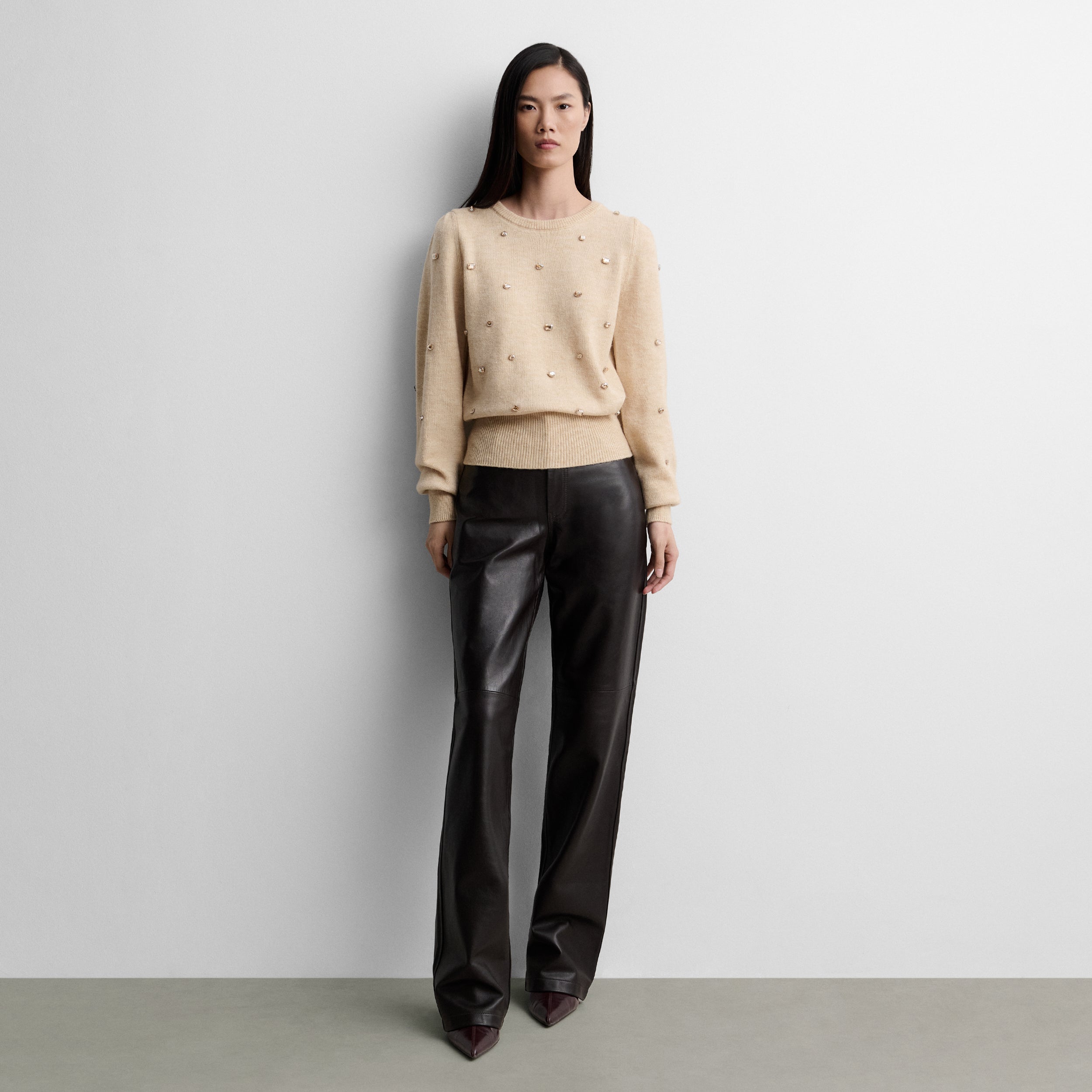 Knit sweater with rhinestones