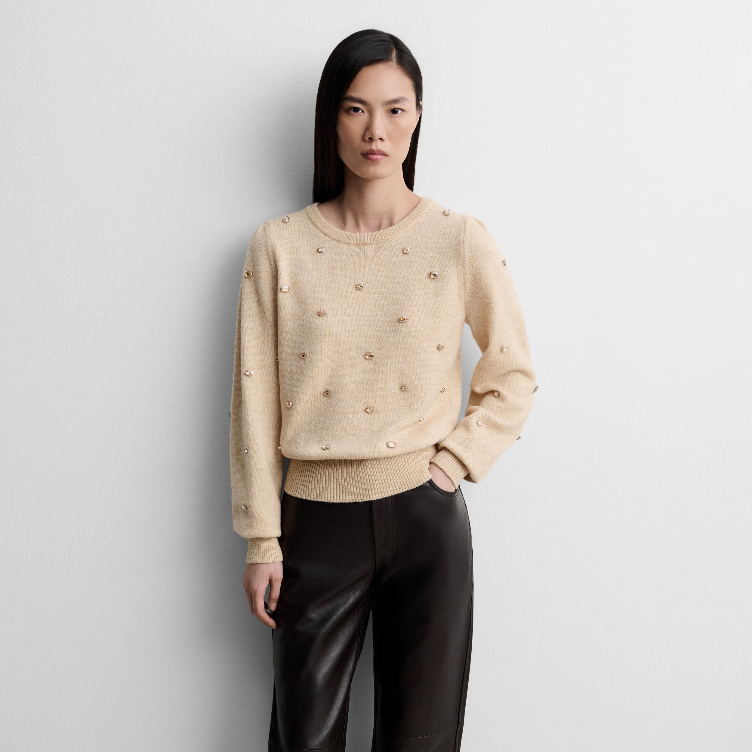 Knit sweater with rhinestones