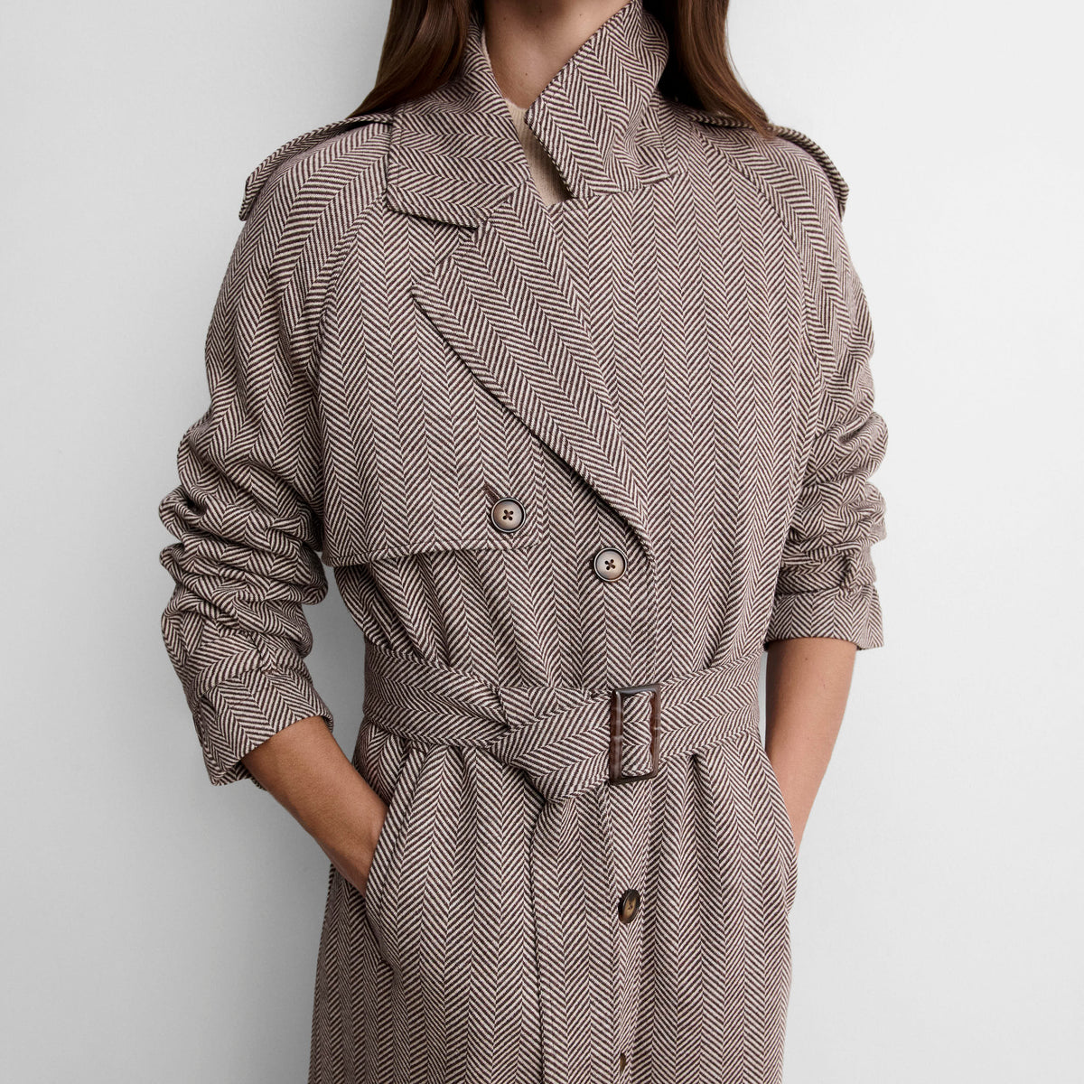 Long herringbone trench coat