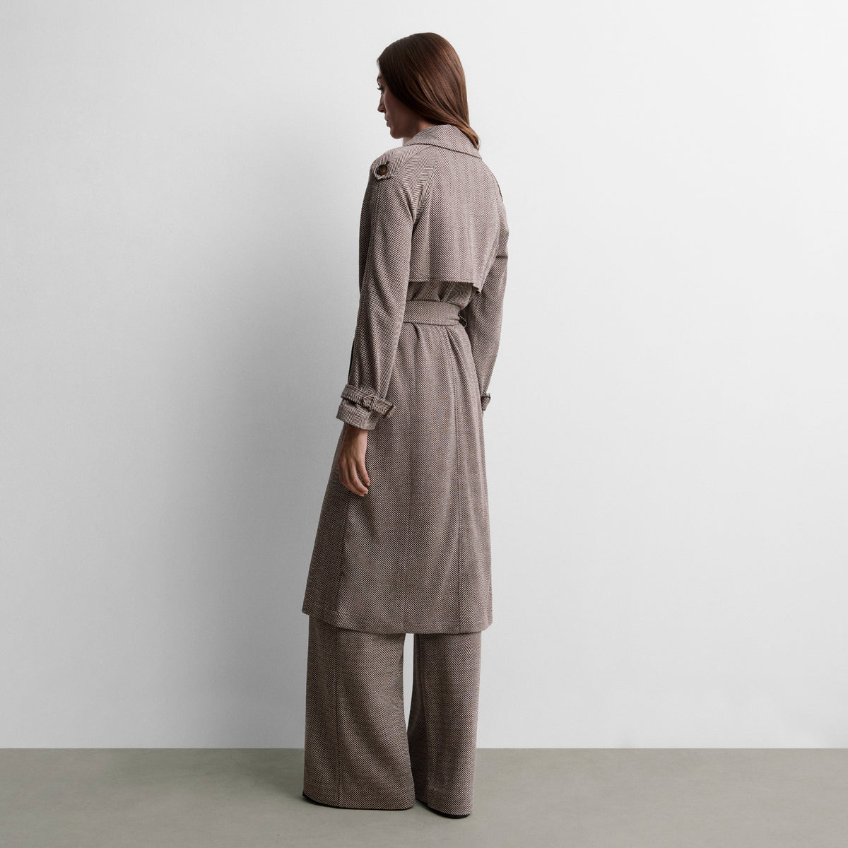 Long herringbone trench coat