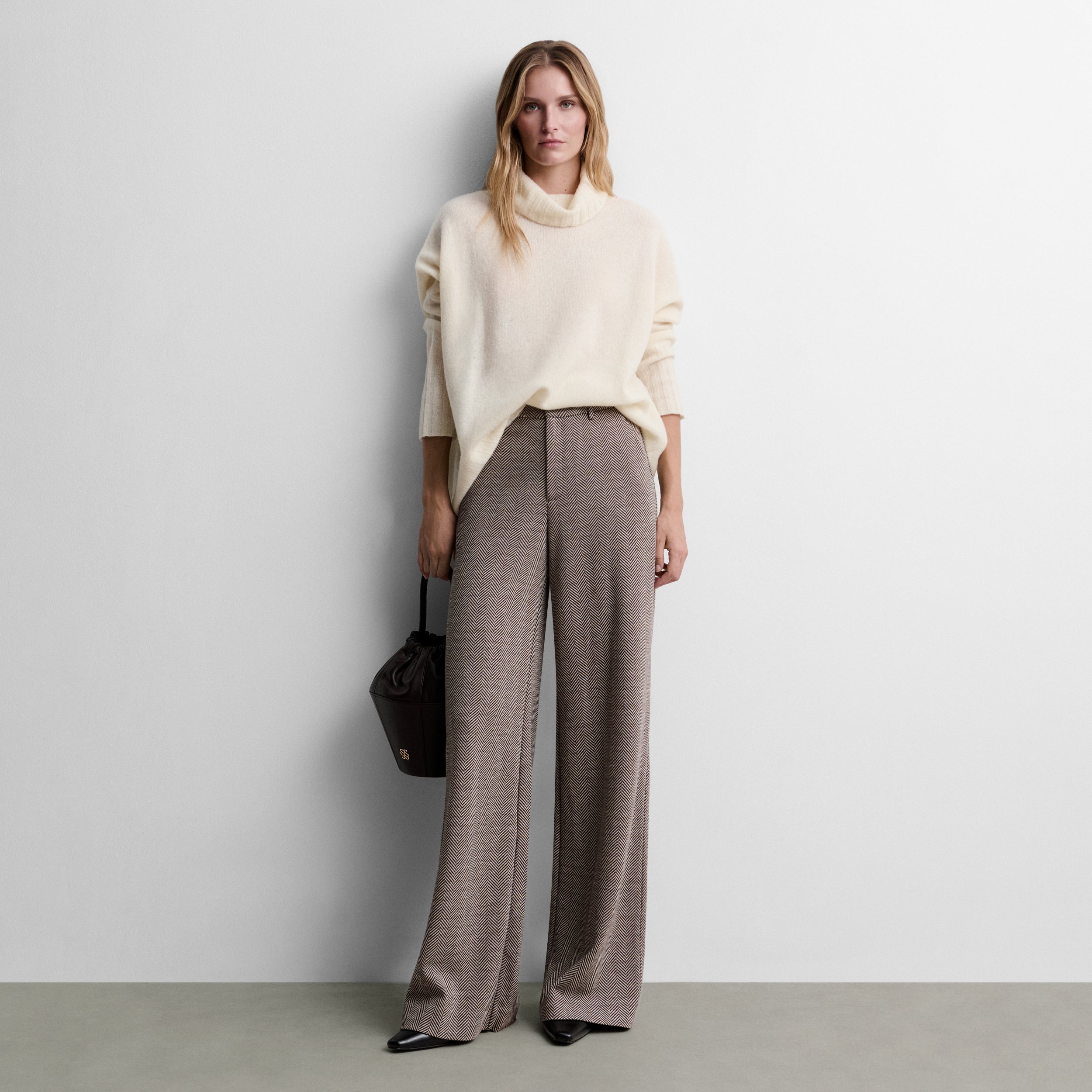 Wide herringbone trousers