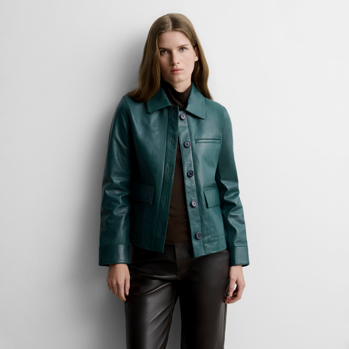 Nappa leather jacket with topstitching