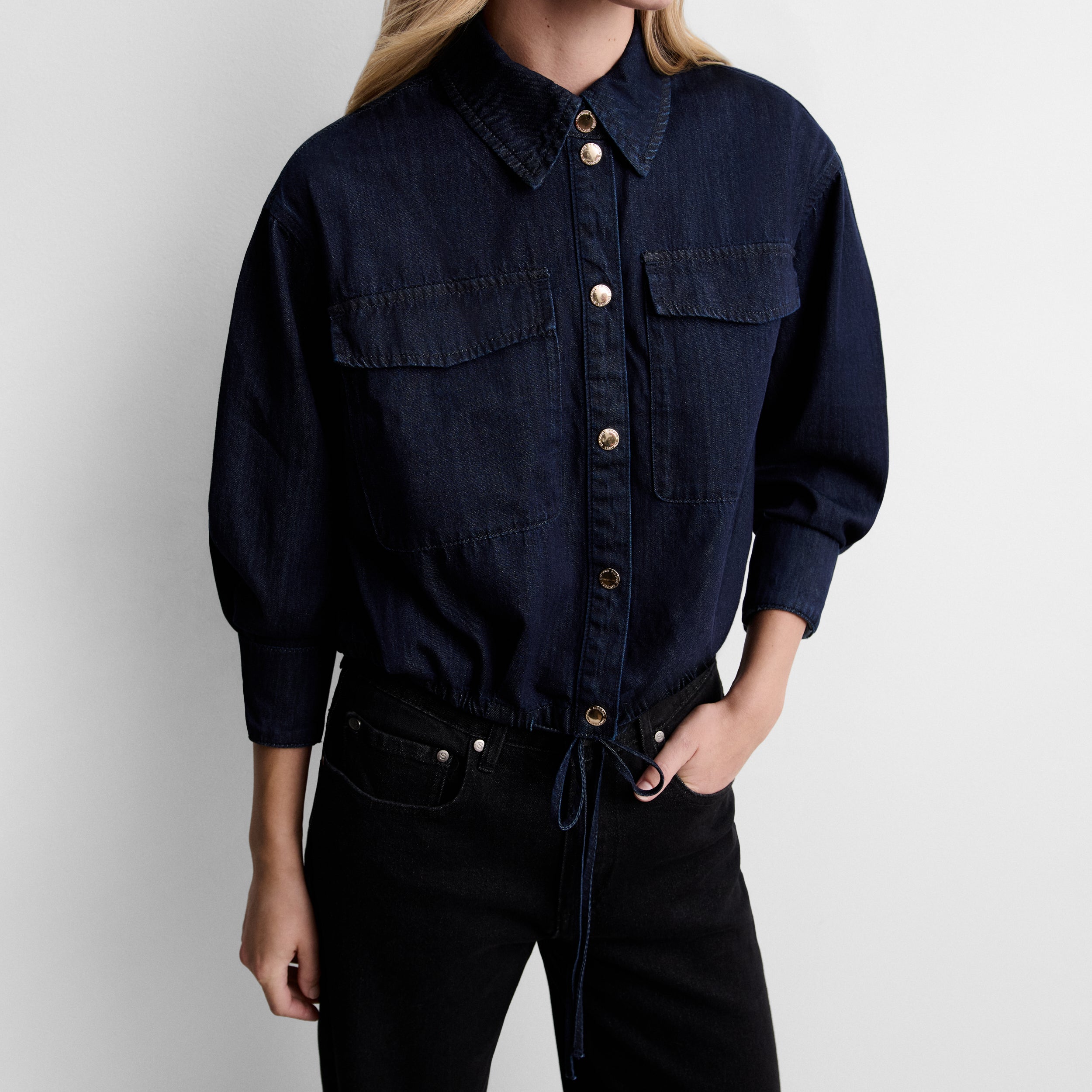 Blouse crop effet denim