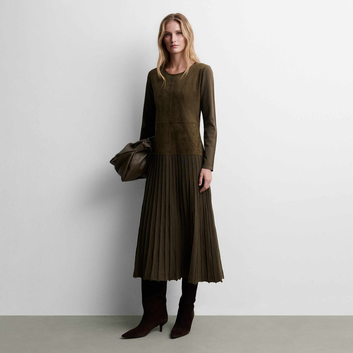 Pleated two-material dress