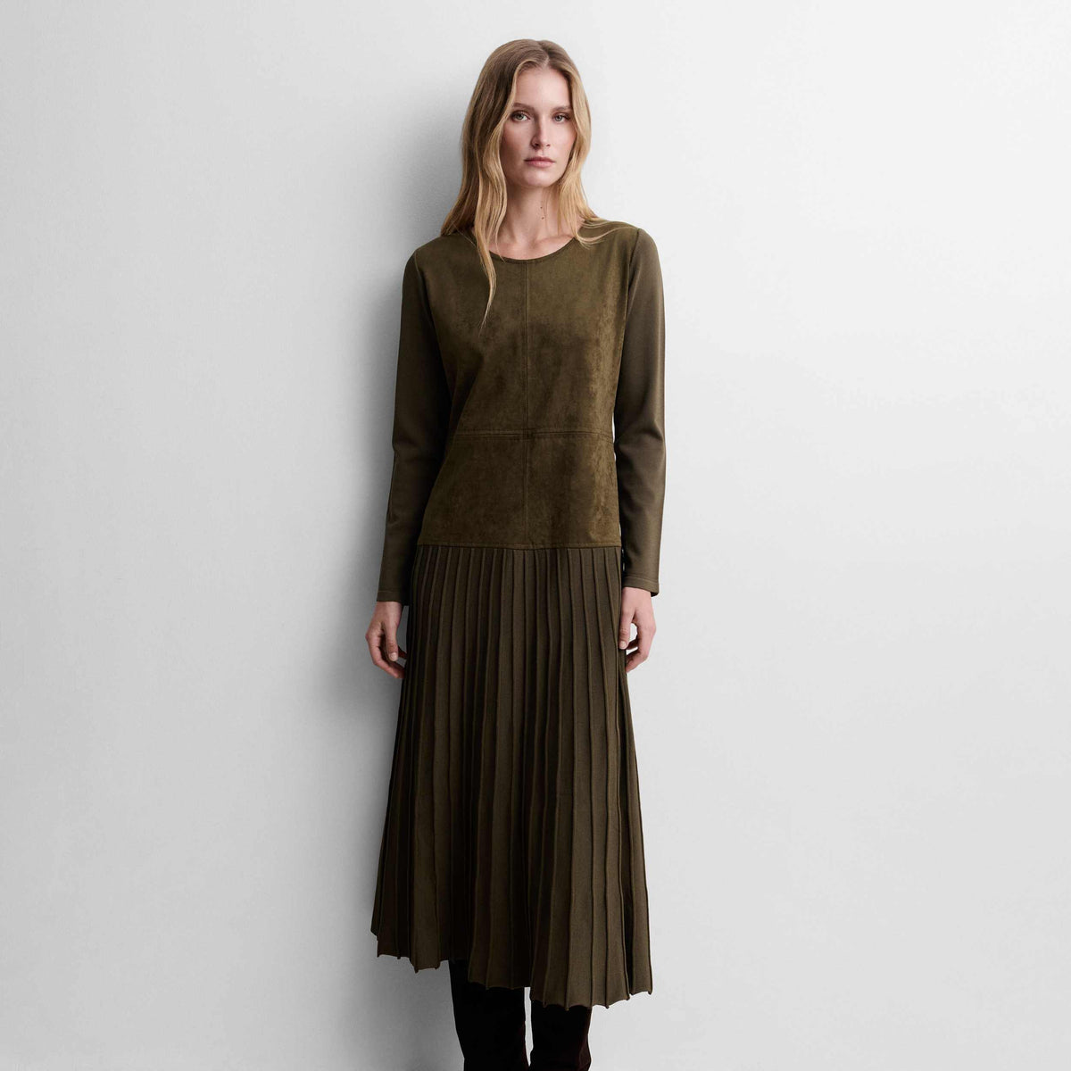 Pleated two-material dress