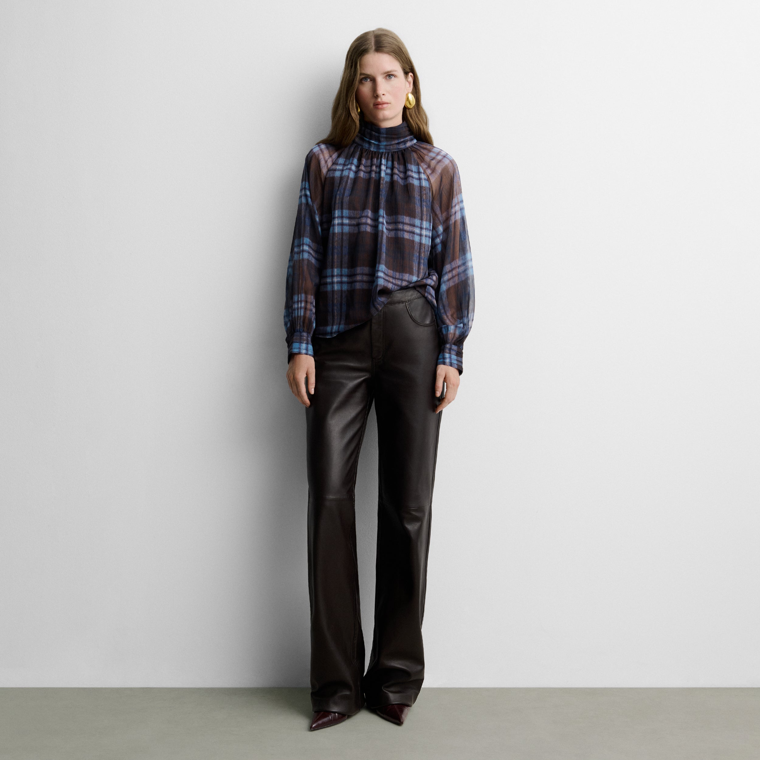 Blouse fluide imprimée à carreaux