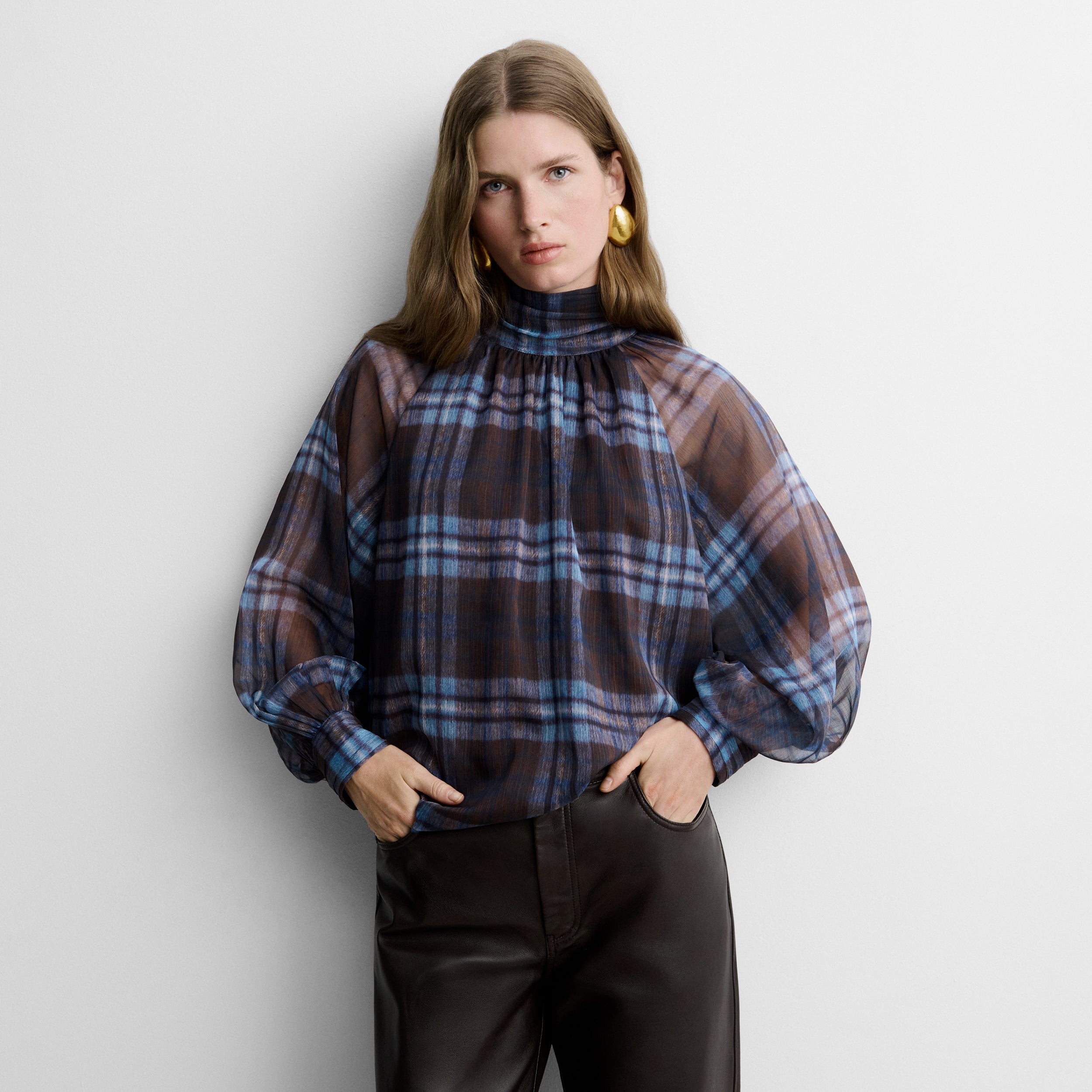 Blouse fluide imprimée à carreaux