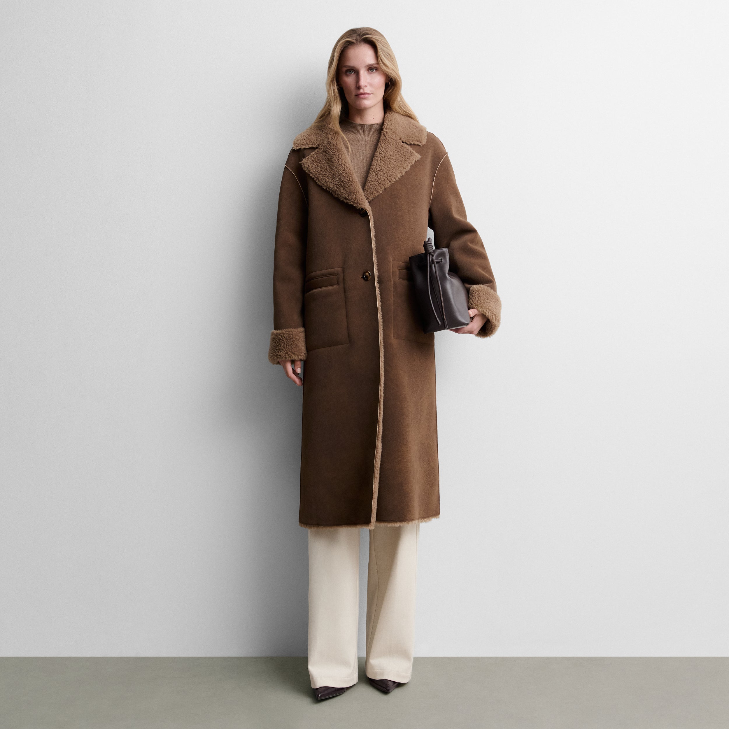 Reversible faux-fur coat