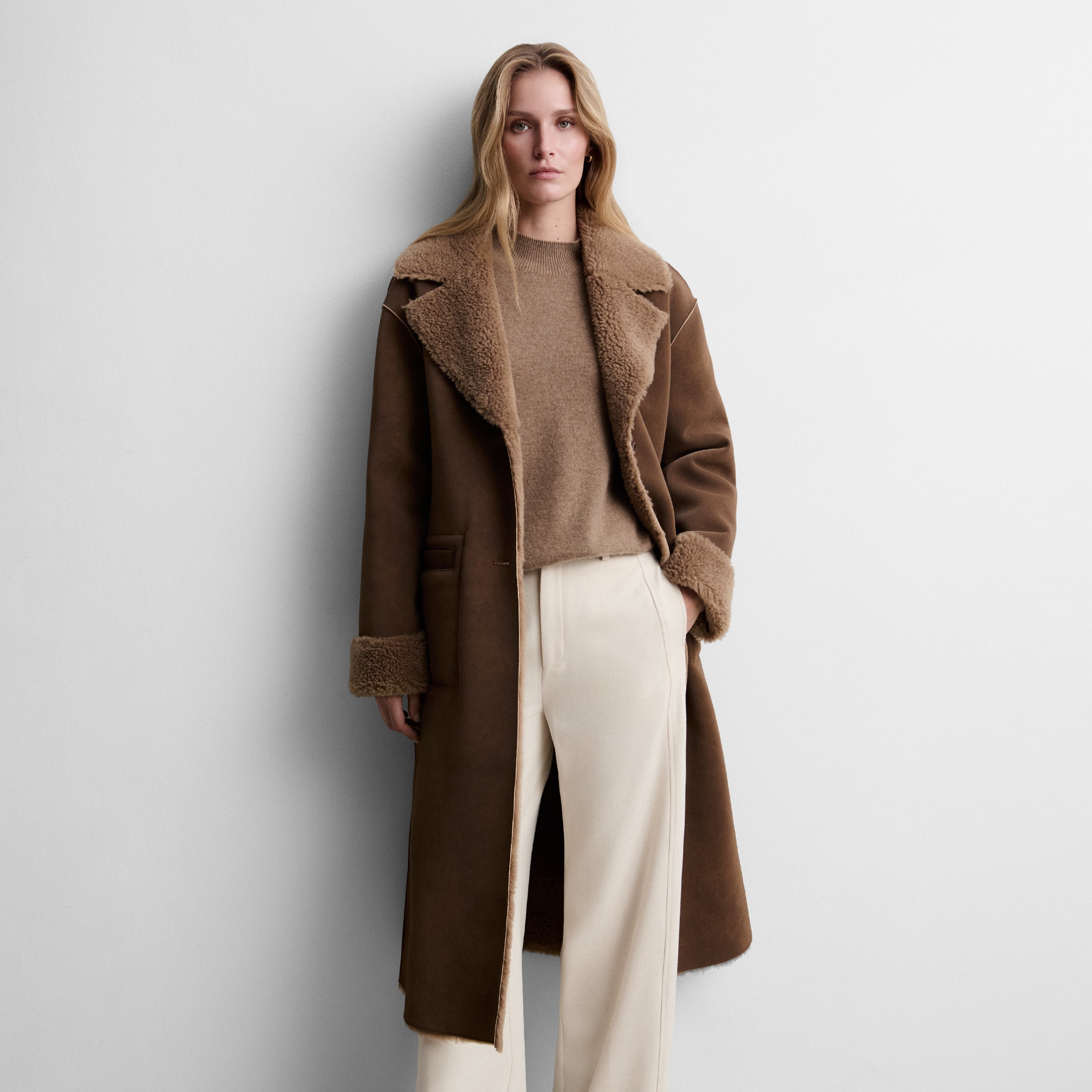 Reversible faux-fur coat