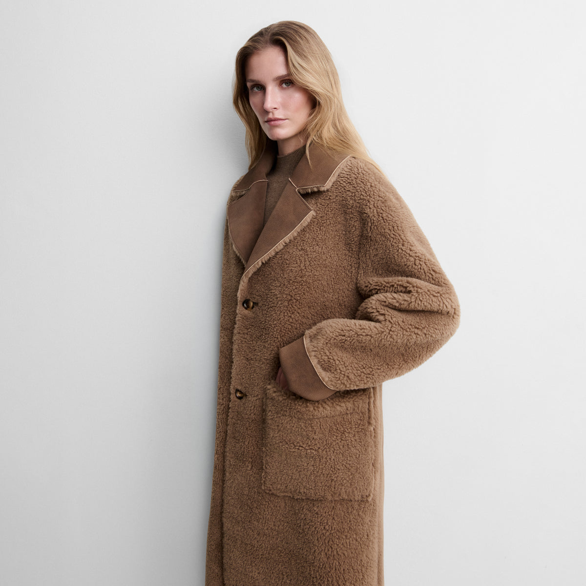 Reversible faux-fur coat