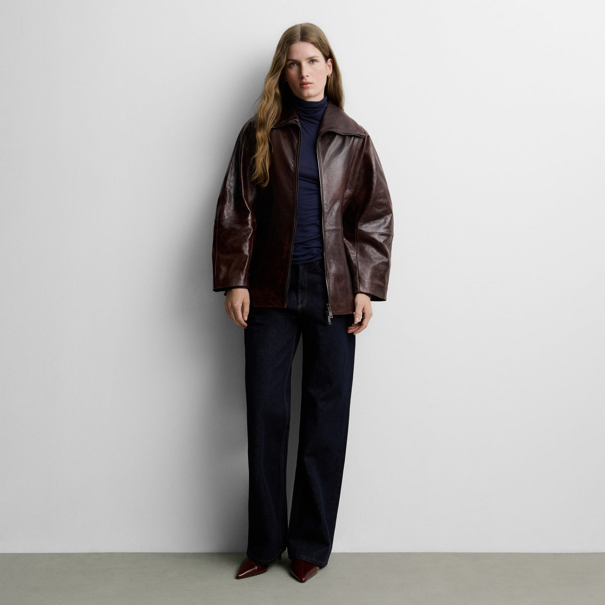 Nappa leather jacket with dolman sleeve