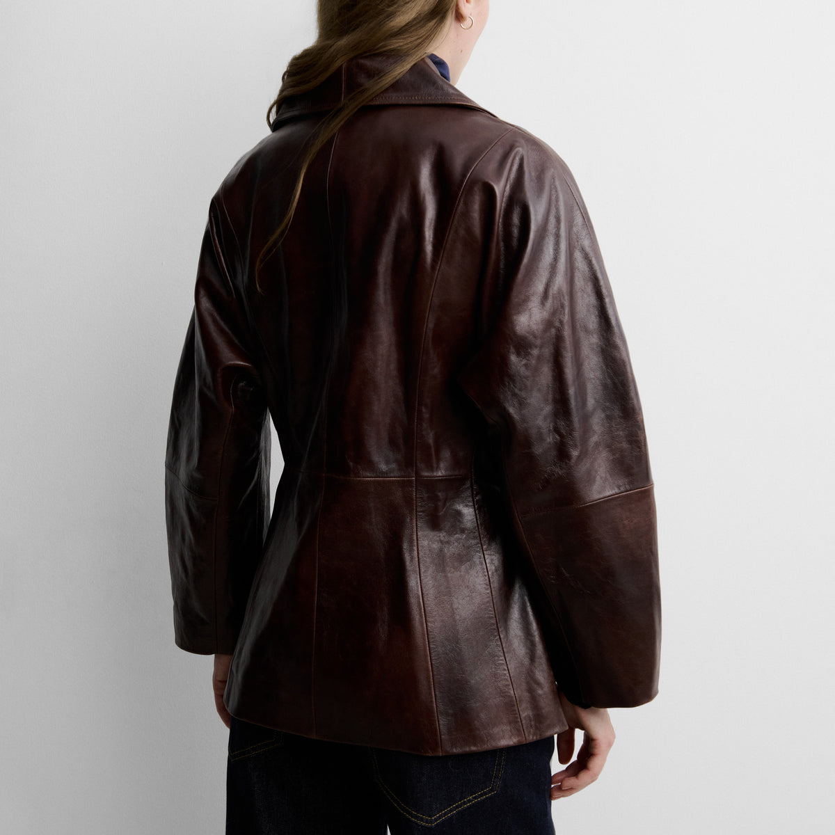 Nappa leather jacket with dolman sleeve