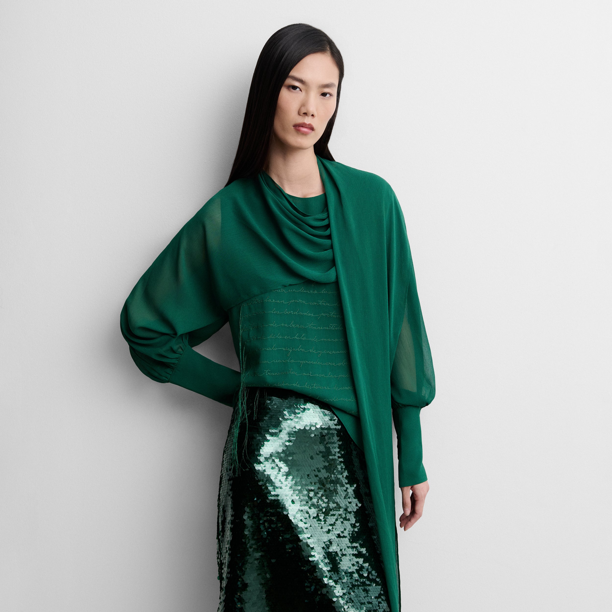 Embroidered handkerchief-hem blouse