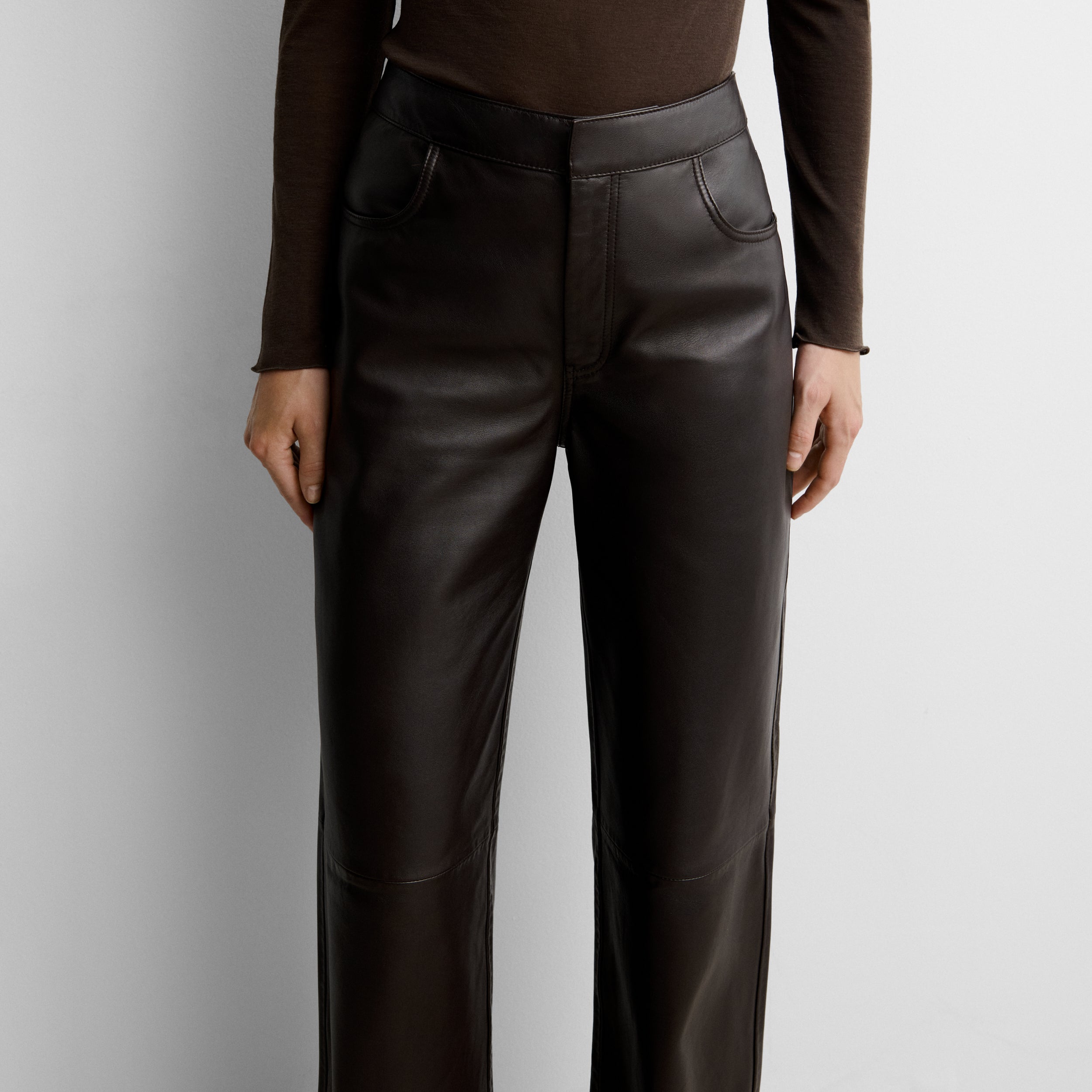 Straight faux leather trousers